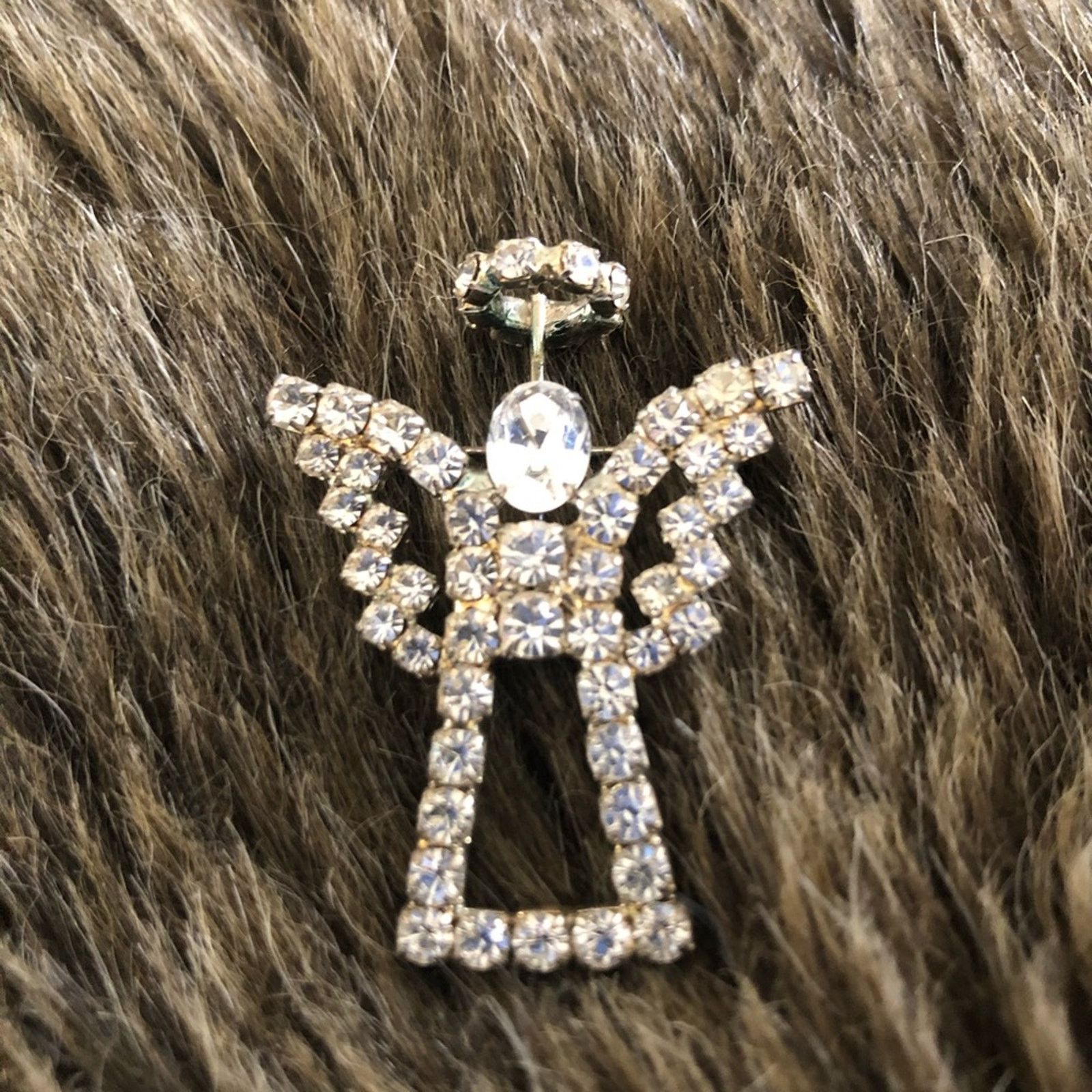 Vintage Vintage clear rhinestone angel with halo brooch Size ONE SIZE - 1 Thumbnail