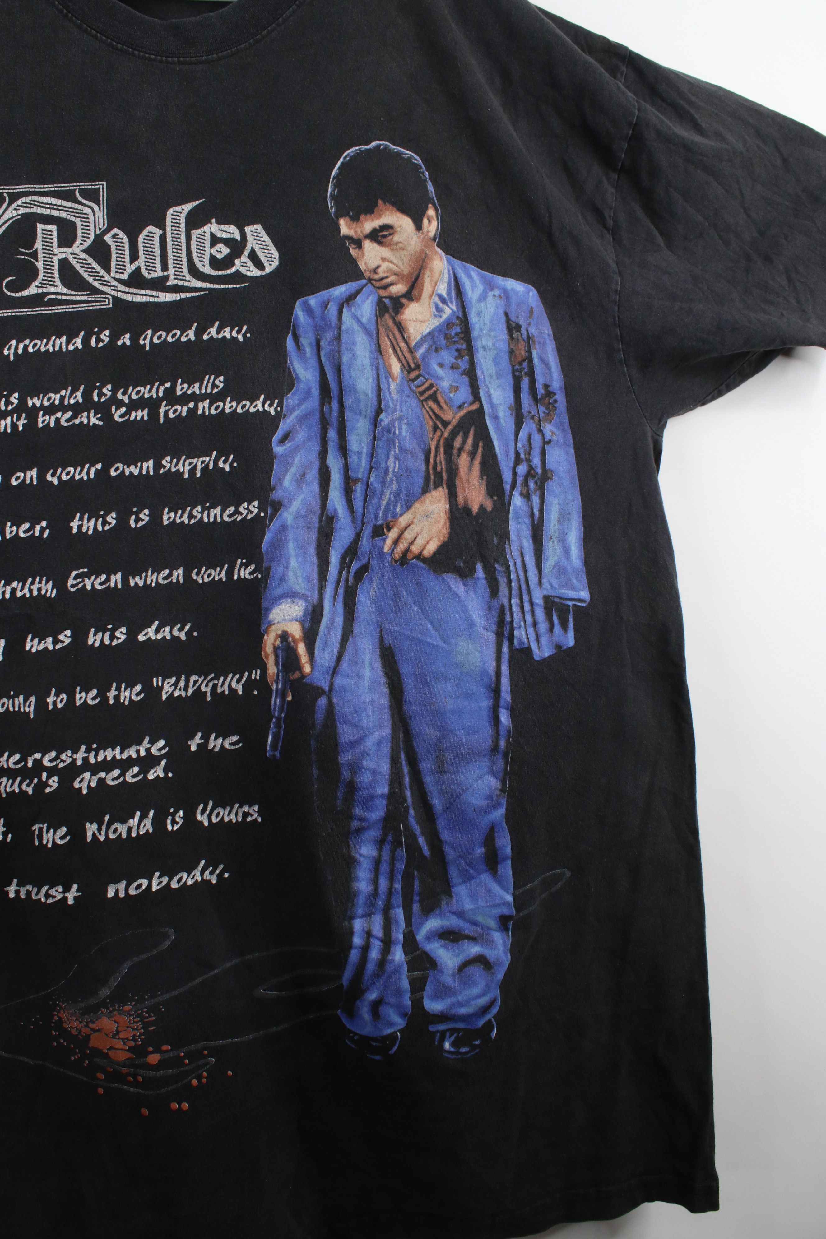 Vintage Vintage Scar Face Fit Tony Montana The Rules T-Shirt Black Size US XXL / EU 58 / 5 - 4 Thumbnail
