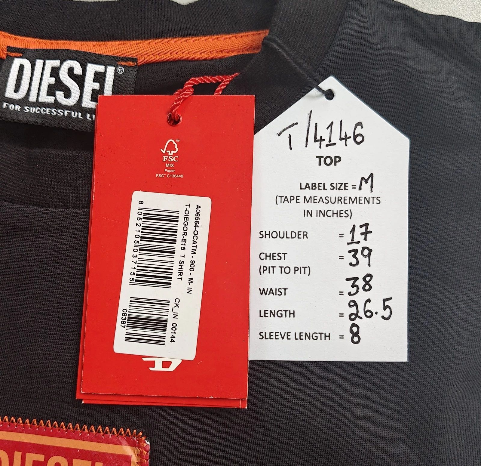 Diesel DIESEL Black T-Shirt With Logo Patch T 4146 Size US M / EU 48-50 / 2 - 5 Thumbnail