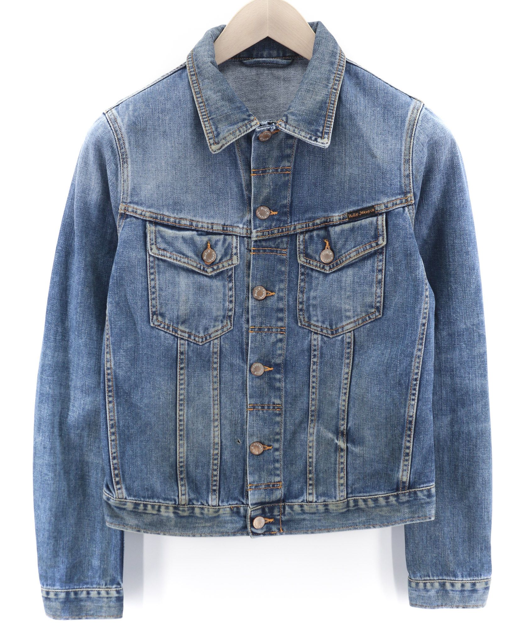 Nudie Jeans TERRY NATURAL WORN S Blue Denim Polo Neck Jacket 80352 Size US S / EU 44-46 / 1 - 1 Thumbnail