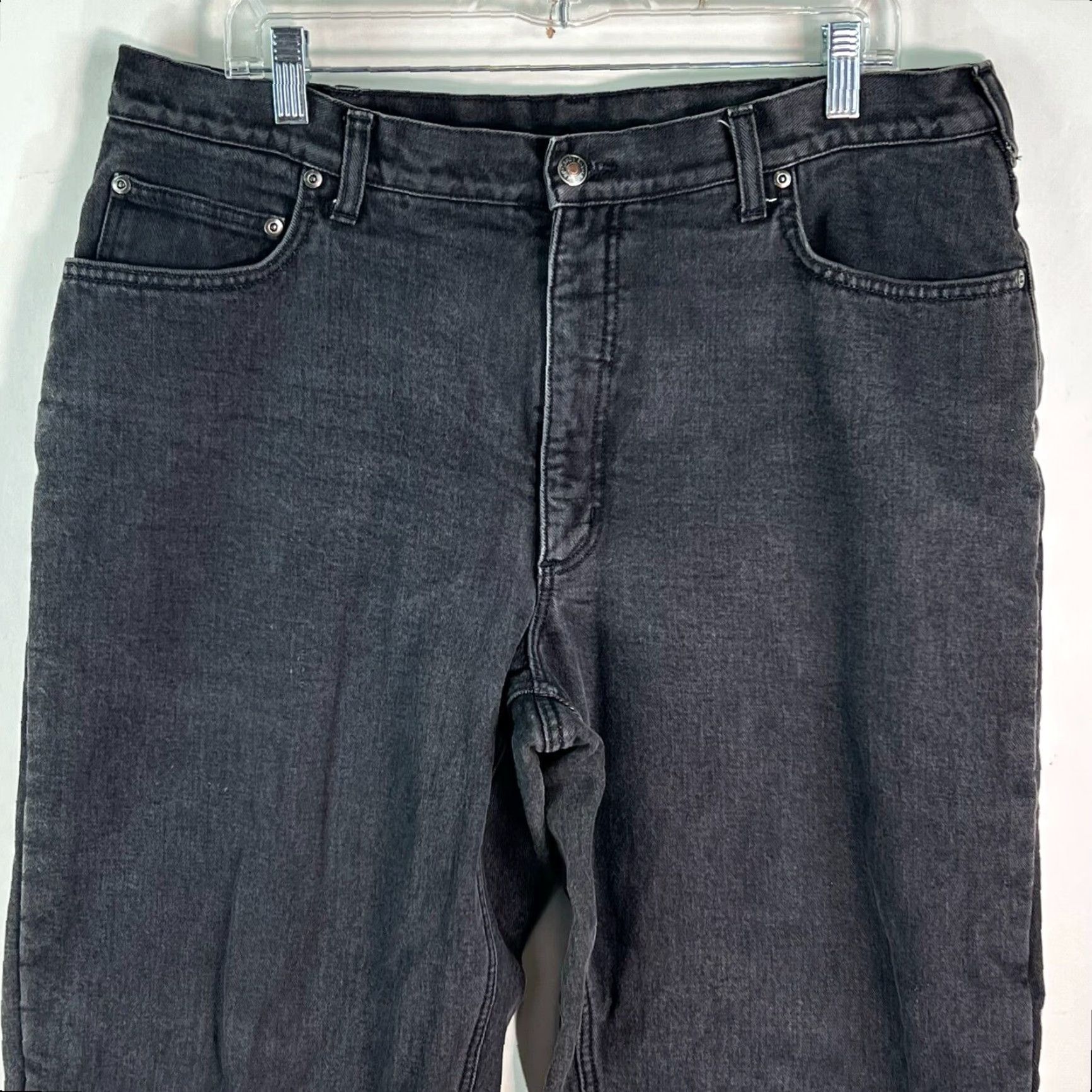 Lands' End Lands' End Lands' End Mens Jeans 38 30 Black Denim 5-Pocket Button Zipper Lined Mid Rise Tapered Classic Black Denim Jeans 38 x 30 Size US 38 / EU 54 - 2 Thumbnail