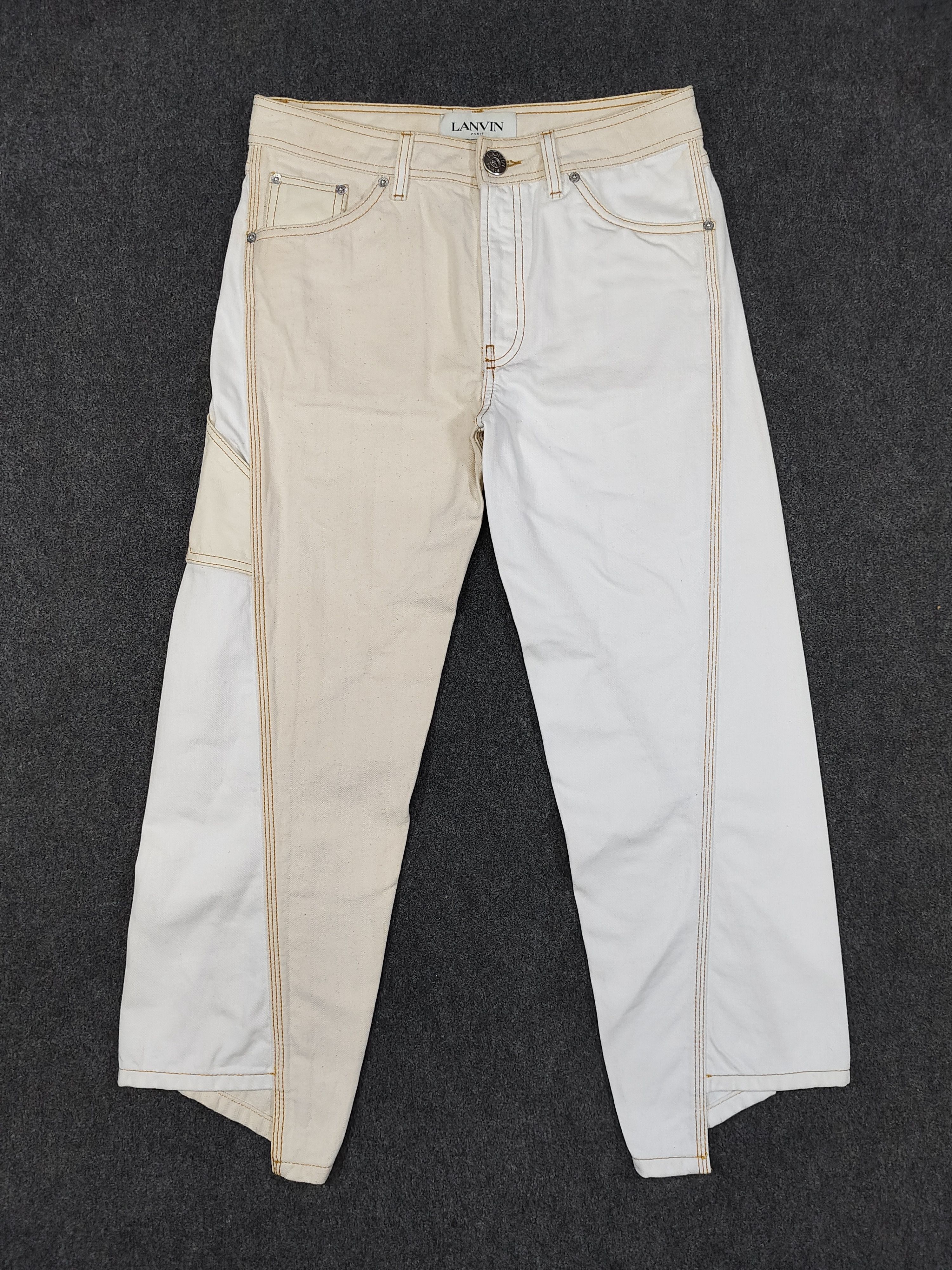 Lanvin LANVIN- Panel Cropped Carpenter Utility Leather Pocket Jeans Size 31" - 4 Thumbnail