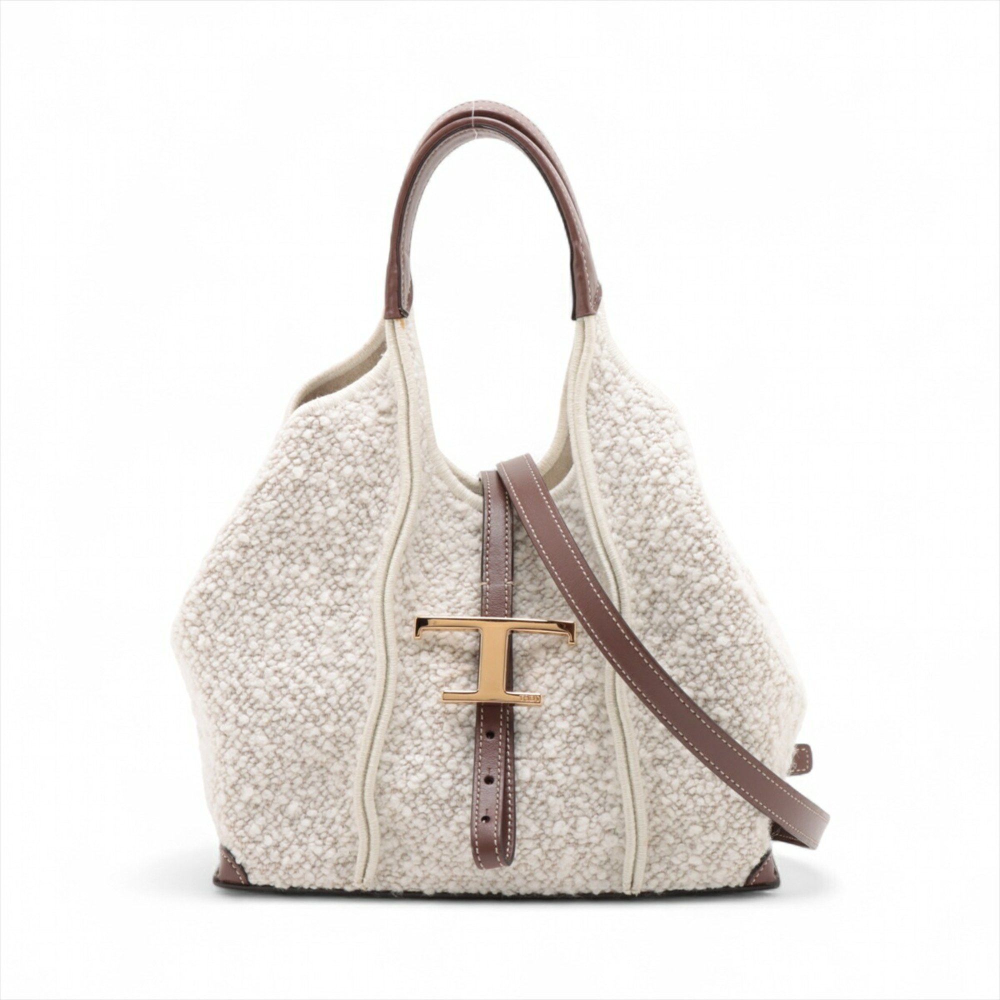 Tods Tod's Timeless Leather Boucle Shoulder Bag Handbag Tote Gold Hardware Women's in Brown