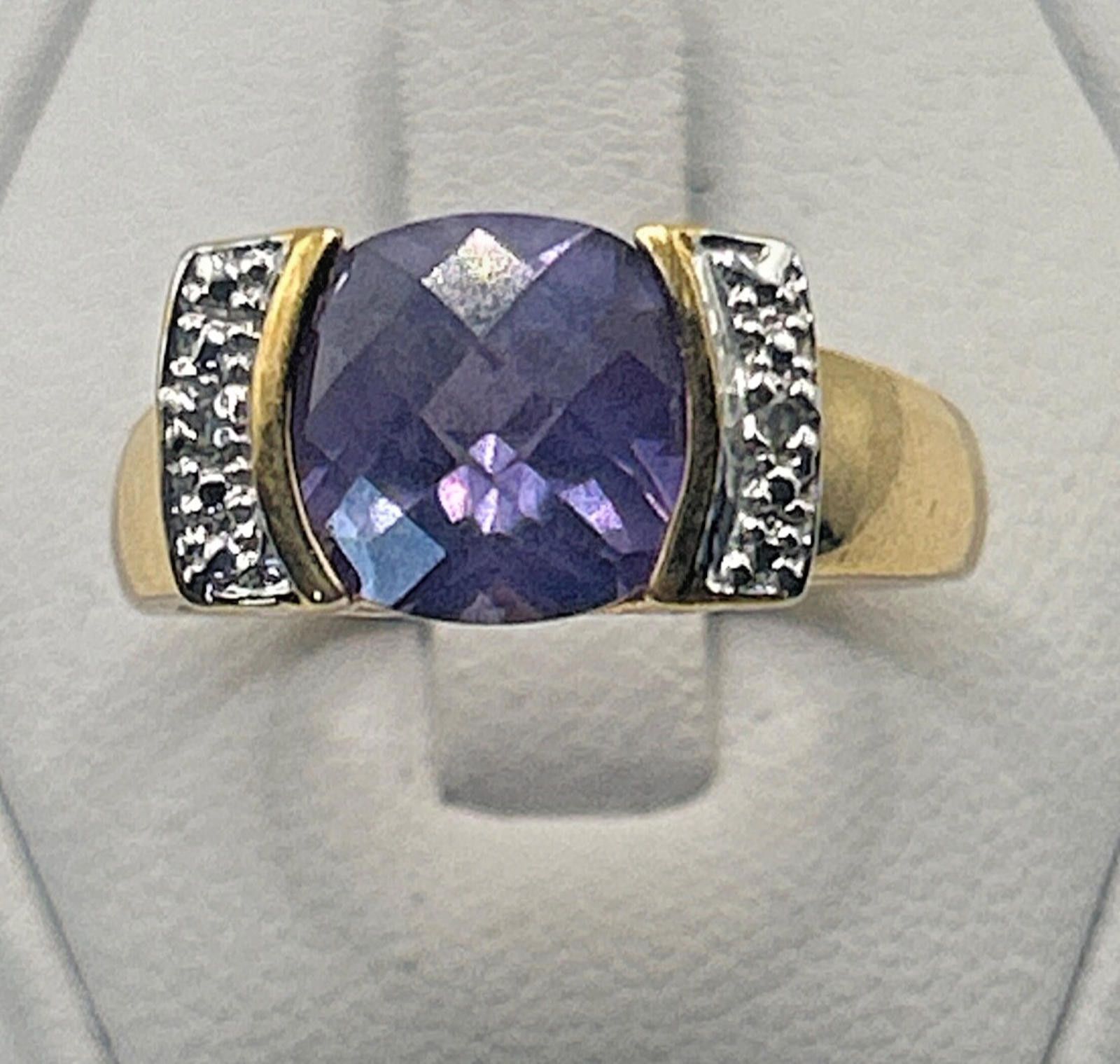 Sterling Silver Vintage Gold Sterling Silver Ring Size 7.75 Purple stone Size ONE SIZE - 1 Thumbnail