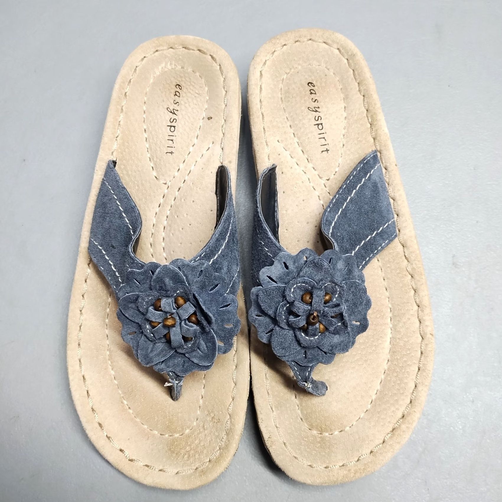 Vintage Easy Spirit Thong Womens Brown & Blue DreamLove Sandals Leather Slip Size US 9 / IT 39 - 6 Thumbnail