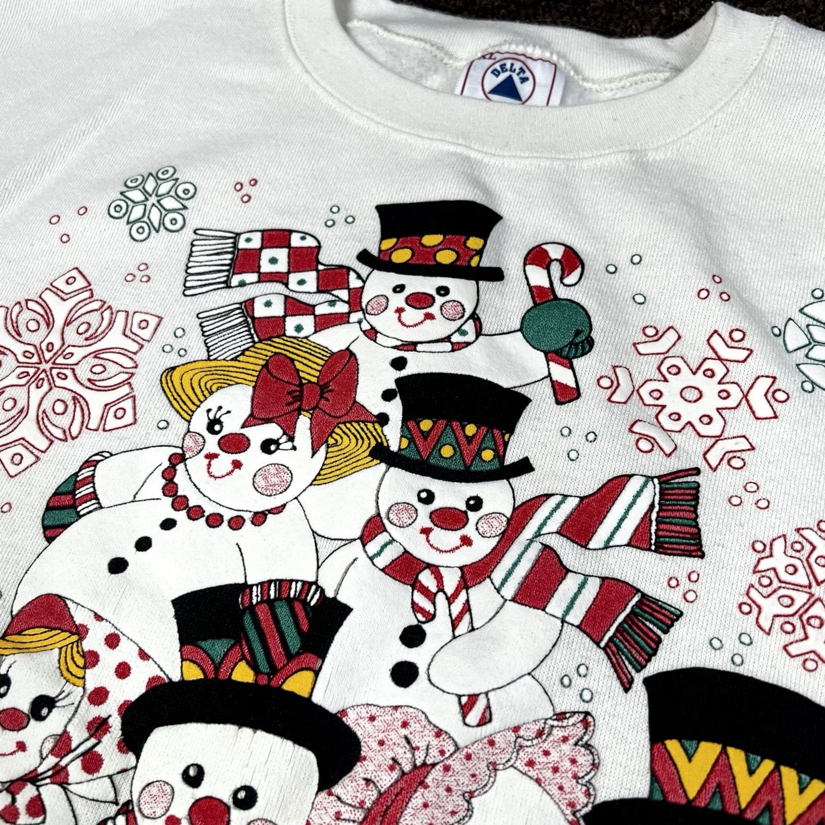 Delta VINTAGE Christmas Puff Print Graphic Crewneck Sweatshirt L Adults White Delta, 90s, Made In USA Size US L / EU 52-54 / 3 - 4 Thumbnail
