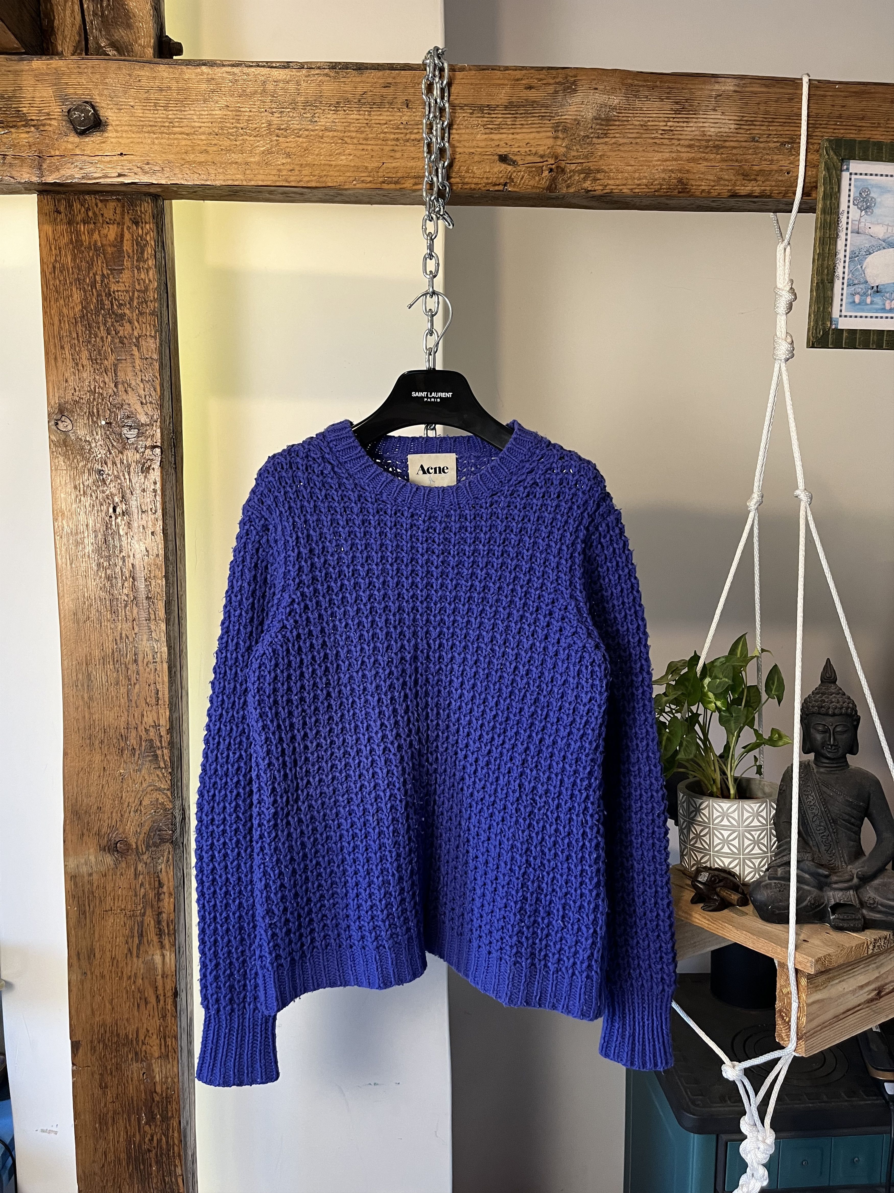 Pre-owned Acne Studios Lina Pineapple Paw12 Wool Waffle Knit Sweater In Blue