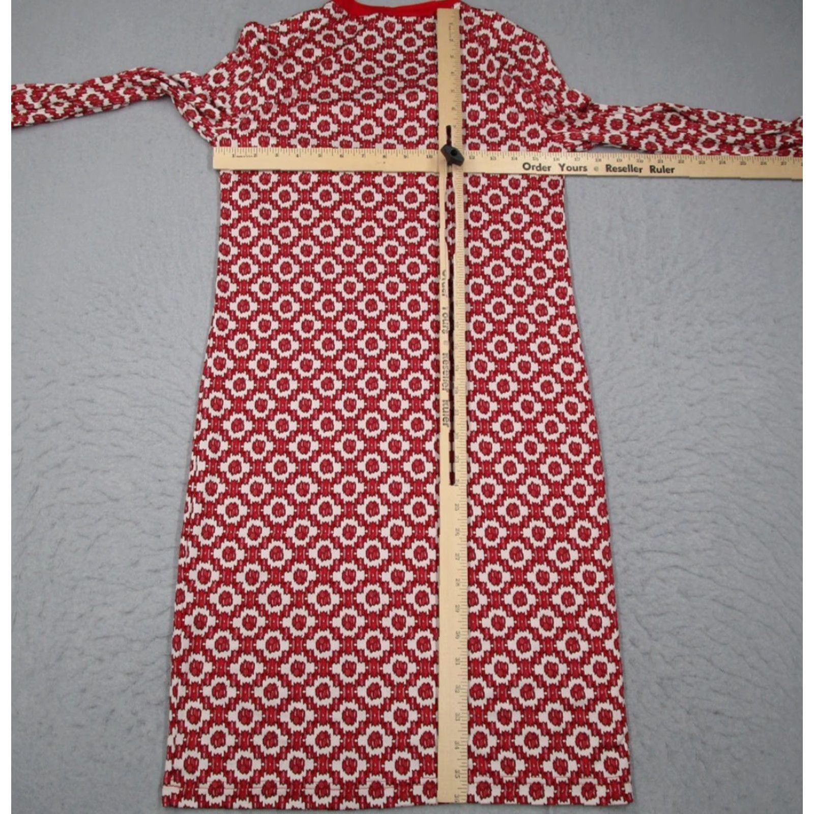 Tory Burch Tory Burch Silk Dress Womens Small Long Sleeve Geometric Pattern Red Designer Sheath Size S / US 4 / IT 40 - 6 Thumbnail