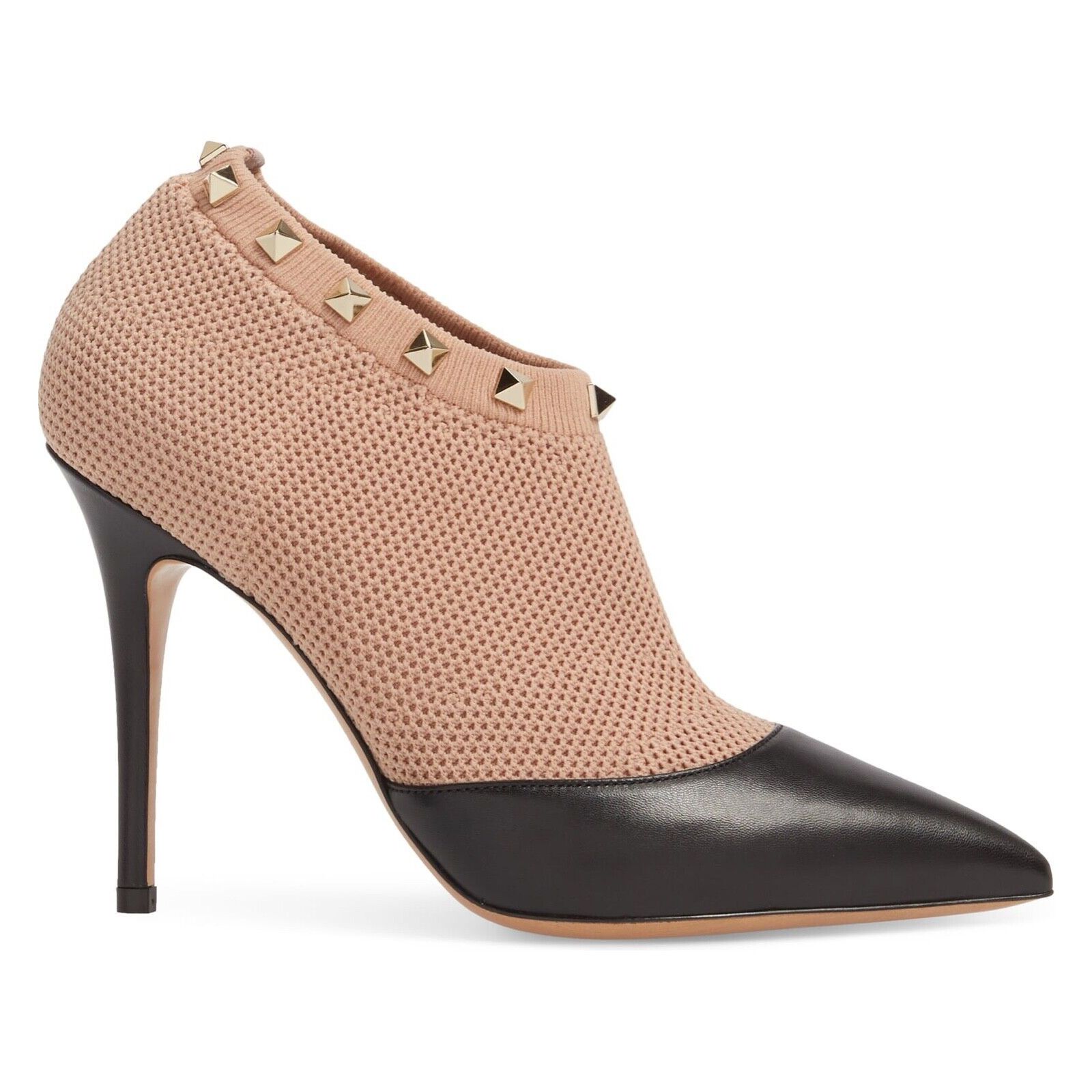 Valentino Valentino Rockstud Black Leather Nude Sock Stud Heel Short Size US 11 / IT 41 - 1 Thumbnail