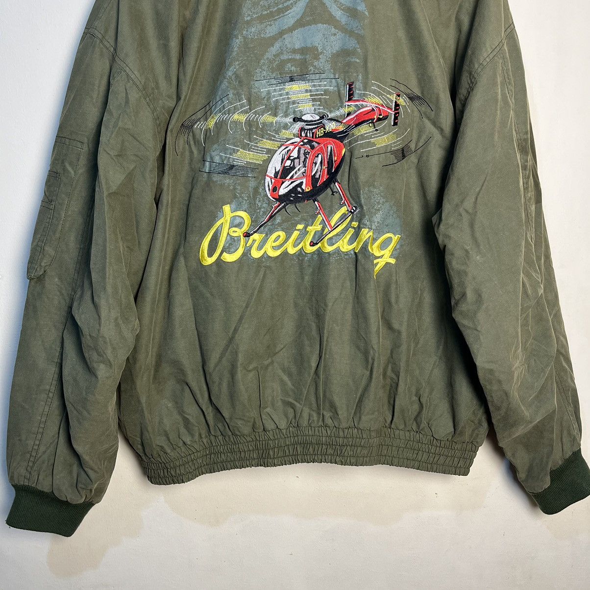 Alpha Industries Vintage Breitling Aviation Pained Waxed Bomber Jacket Size US L / EU 52-54 / 3 - 12 Thumbnail