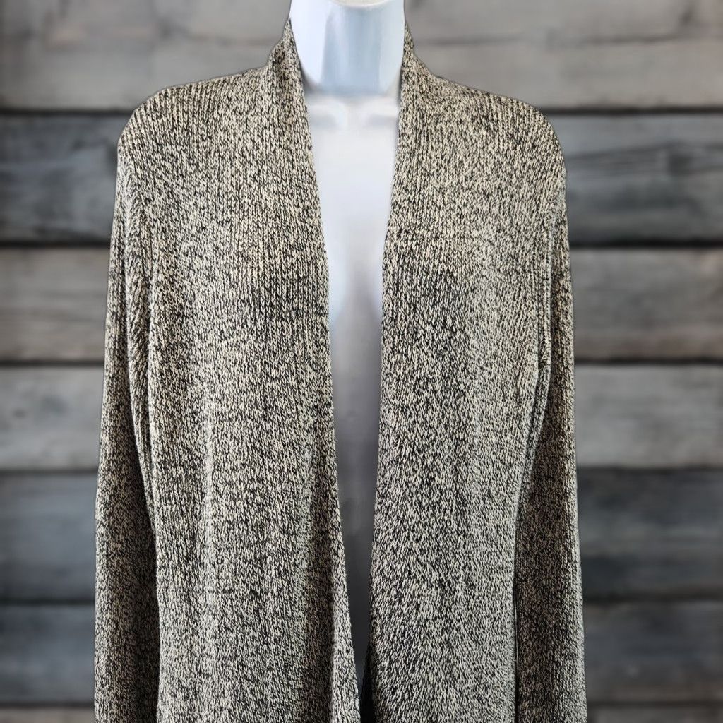 Eileen Fisher Eileen Fisher Cardigan Womens Large Sz Beige Black Loose Knit Linen Wool Size L / US 10 / IT 46 - 1 Thumbnail