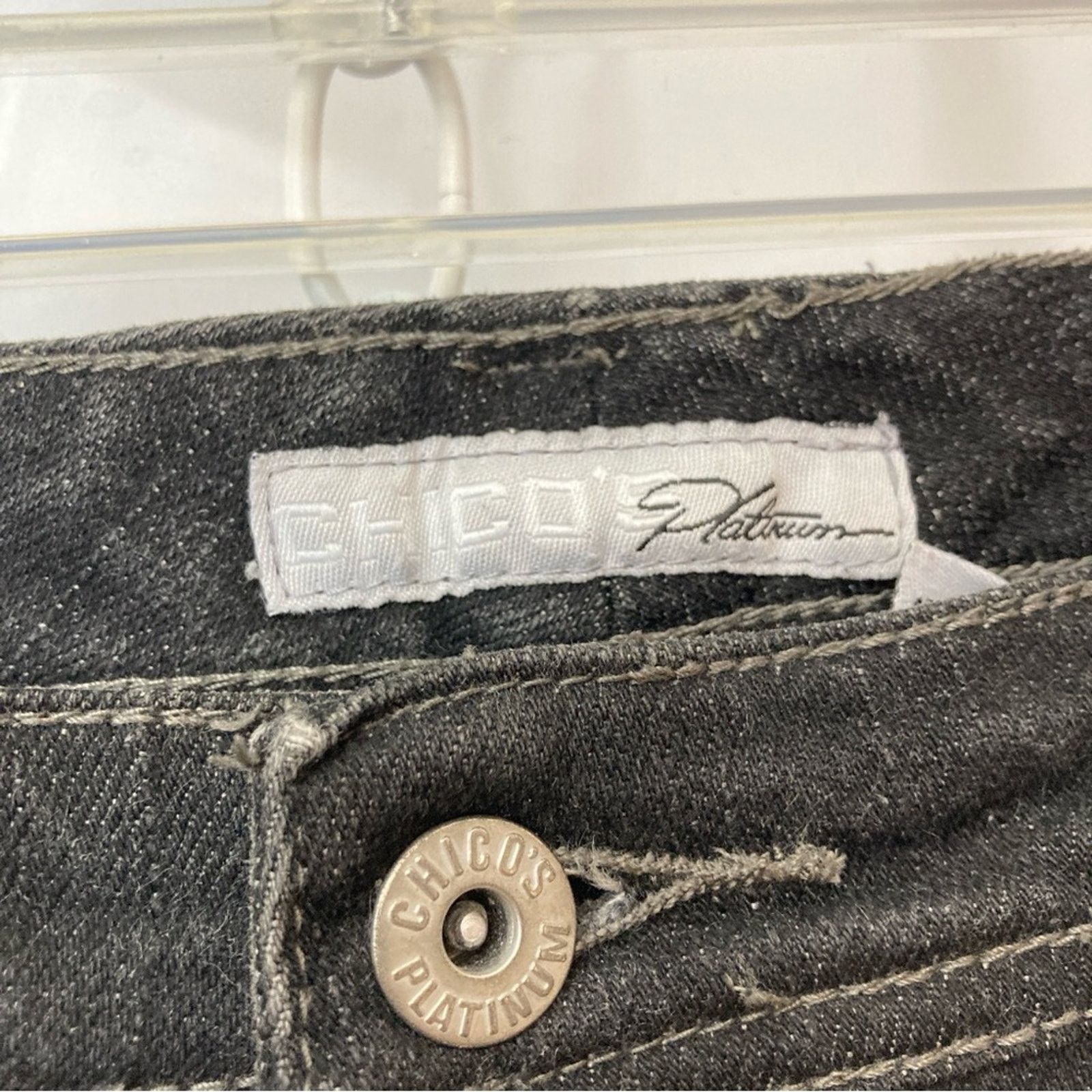 Chicos Chico’s Platinum Quartz Black Boot Cut Straight Denim Jeans Size 34" / US 12 / IT 48 - 6 Thumbnail