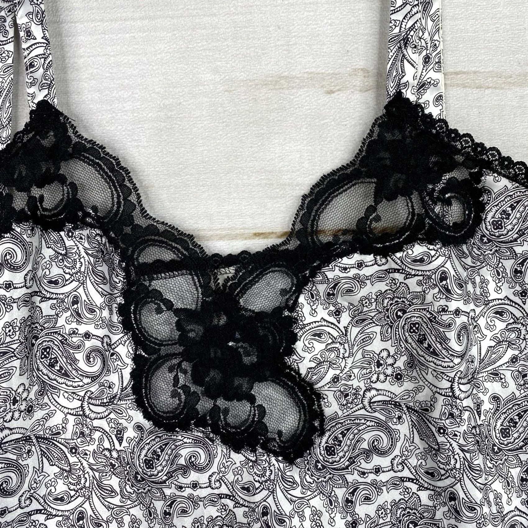 Vintage VINTAGE 90s Satin Lace Cami Top Womens 1X Black Paisley Boudoir Coquette USA Size XL / US 12-14 / IT 48-50 - 2 Thumbnail
