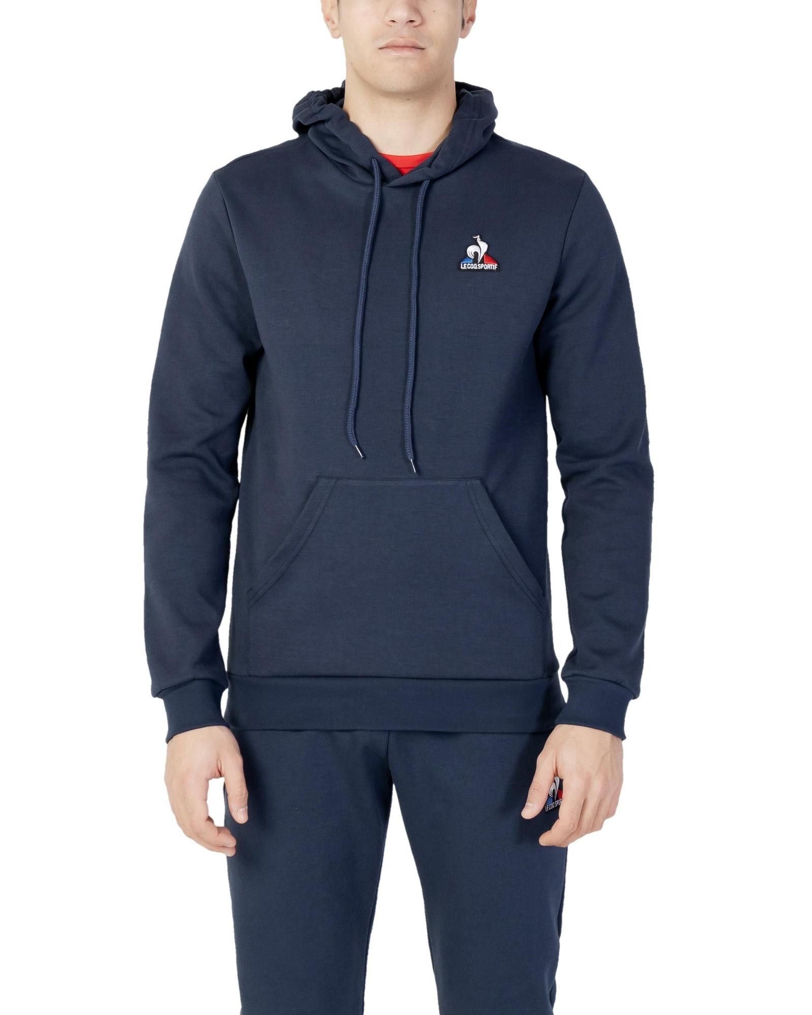 image of Le Coq Sportif Plain Hooded Sweatshirt in Blue, Men's (Size Large)