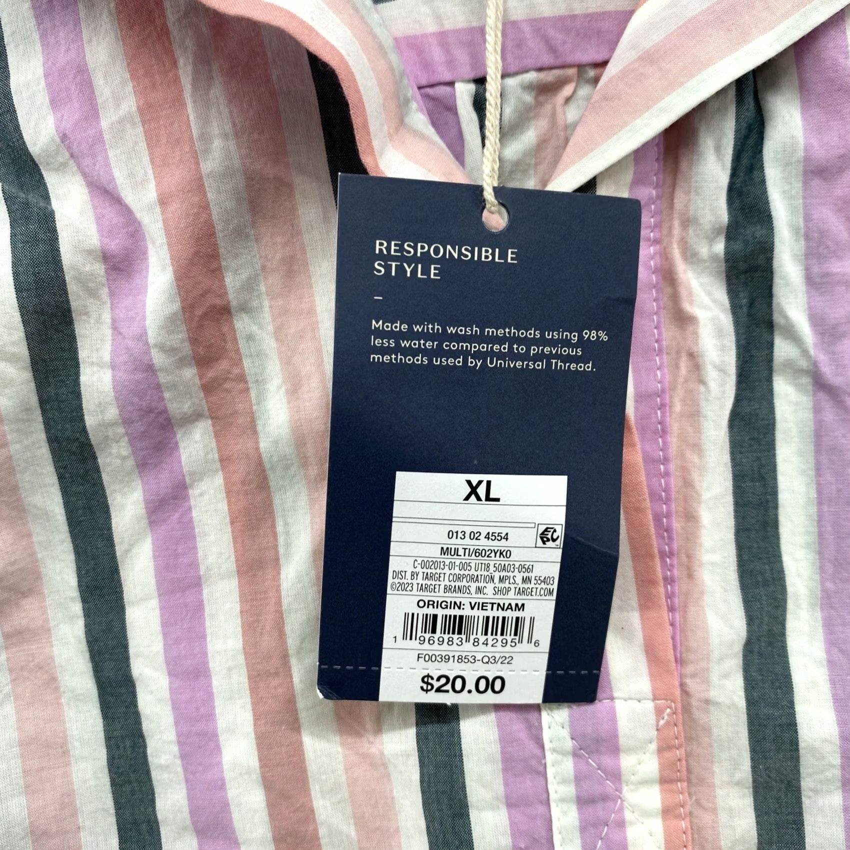 Vintage Universal Thread Womens Cropped Short Sleeve Collared Striped Shirt XL New Size XL / US 12-14 / IT 48-50 - 3 Thumbnail