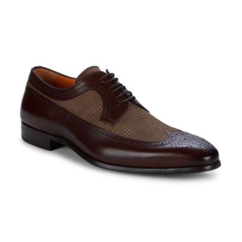 Mezlan Leather Suede Wingtip Derby Shoes Two Tone Brown 8.5M display picture 1