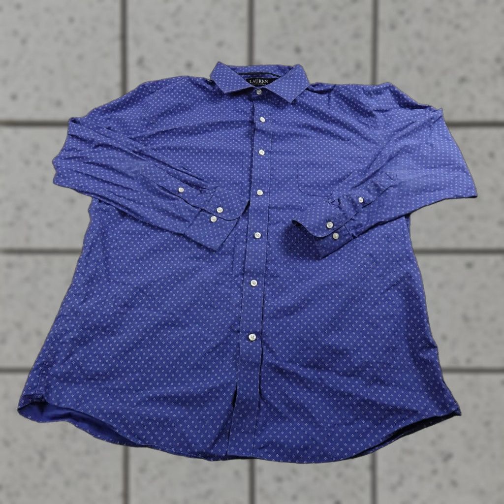 Ralph Lauren Ralph Lauren Shirt Mens 18 34/35 Blue Geometric Argyle Slim Fit Dress Button Up Shirt Size 48R - 1 Thumbnail
