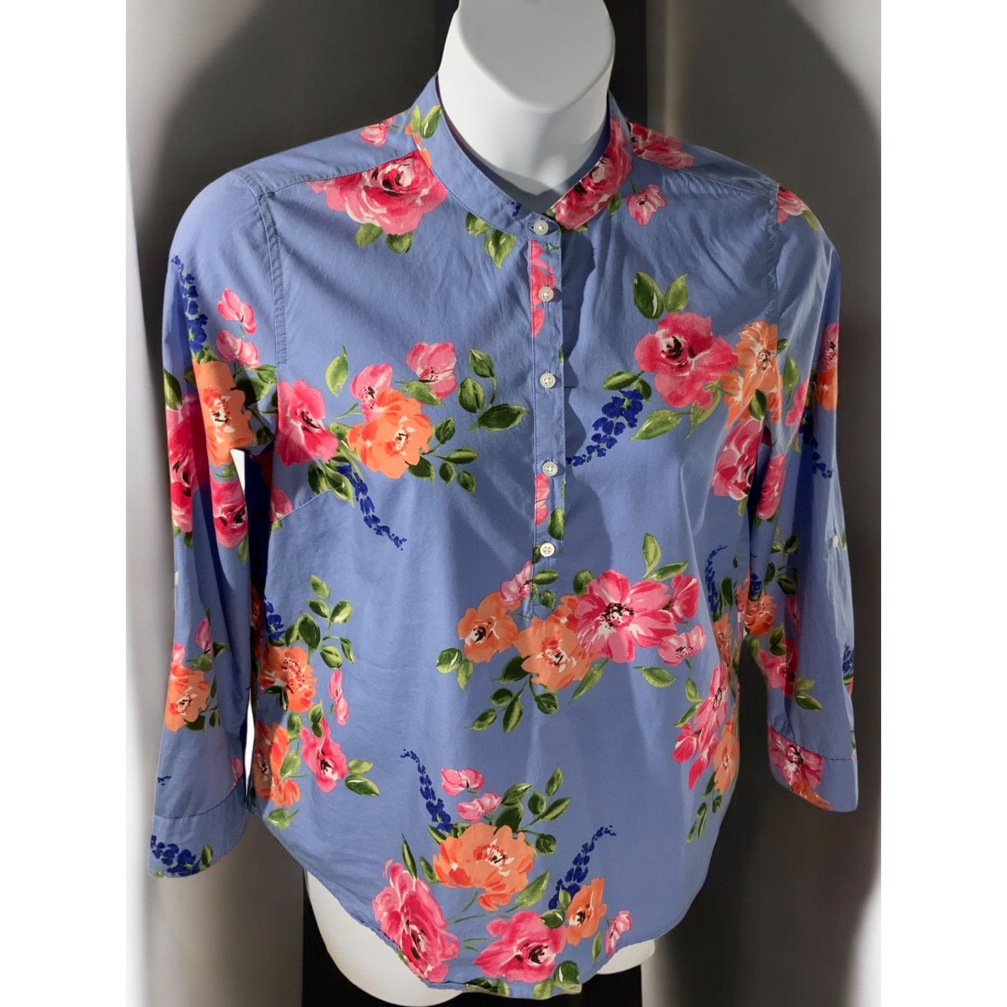 Talbots Talbots Womens Petite Blue Floral Adjustable Sleeve Top PL Size L / US 10 / IT 46 - 6 Thumbnail