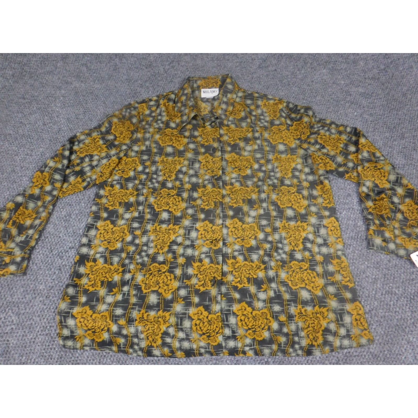 Vintage Milano Womens Button-Up Blouse L Green Floral Casual Long Sleeve Collared Lightweight Polyester Regular Size L / US 10 / IT 46 - 2 Thumbnail