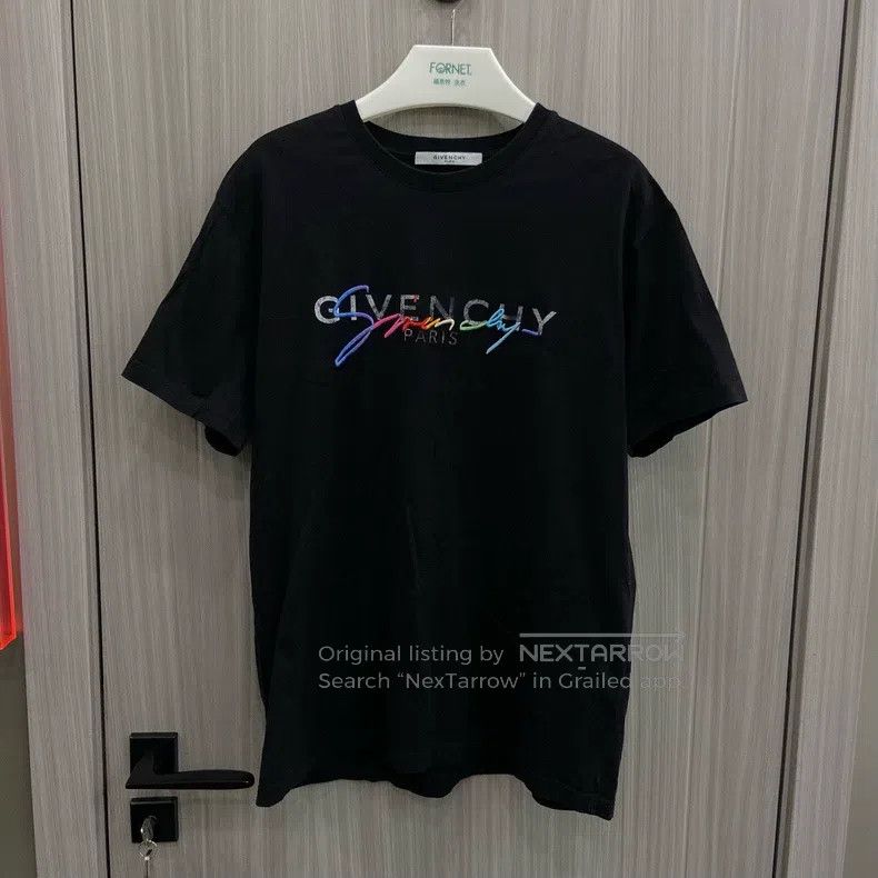 Givenchy Givenchy Black Motto Embroidered Short Sleeve, Size M Size US M / EU 48-50 / 2 - 1 Thumbnail