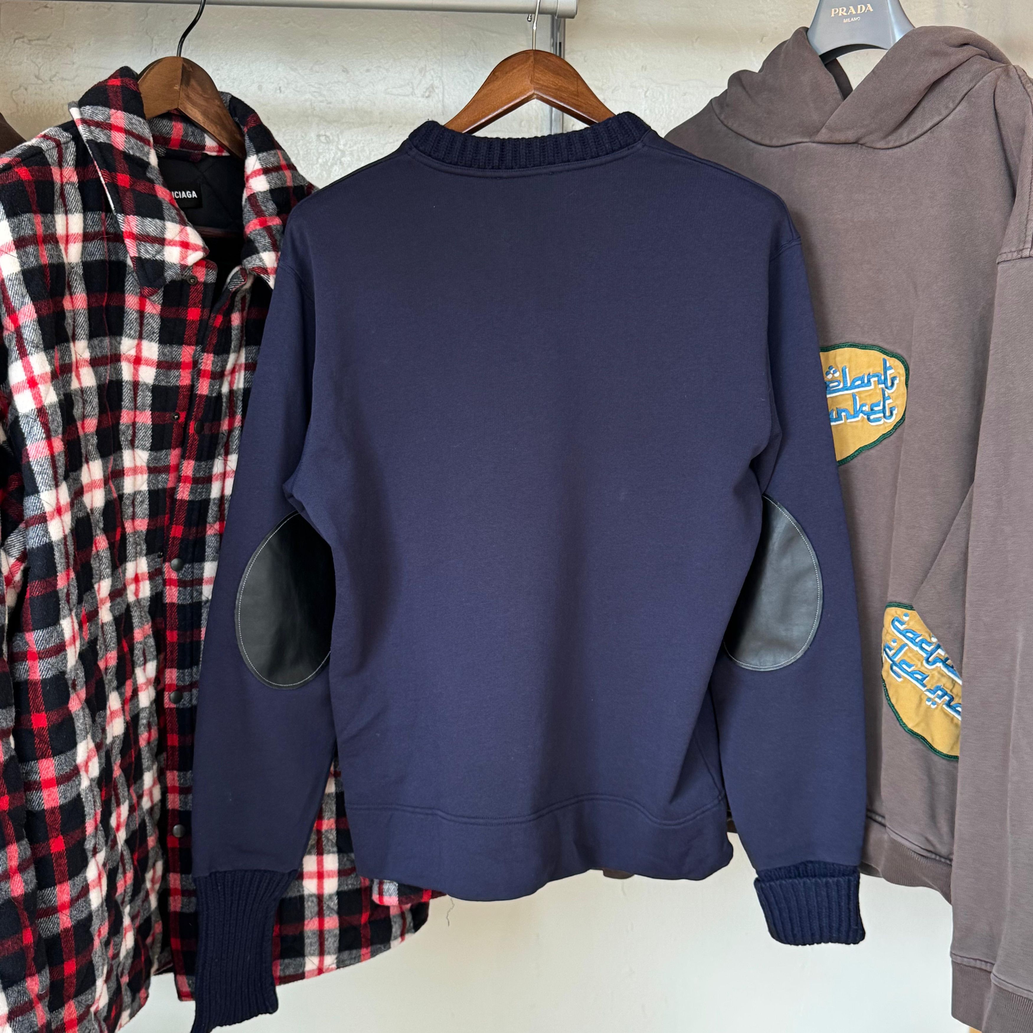 Acne Studios Navy Blue Sweater with Black Leather Elbow Pads Size US S / EU 44-46 / 1 - 2 Thumbnail