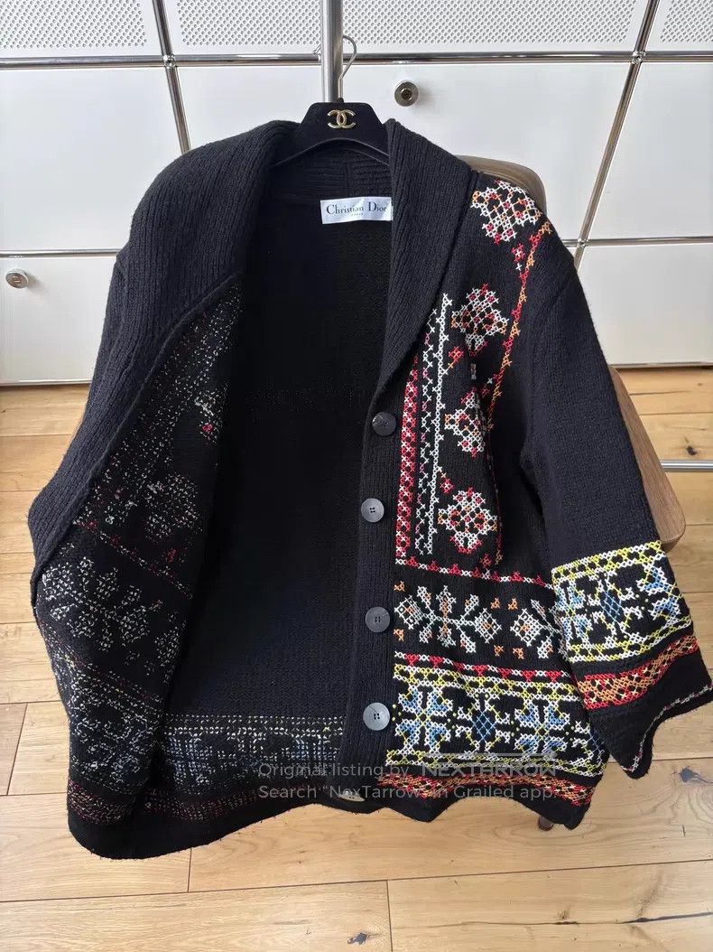 Dior Dior Black lapel jacquad single-breasted knitted jacket Size XS / US 0-2 / IT 36-38 - 5 Thumbnail
