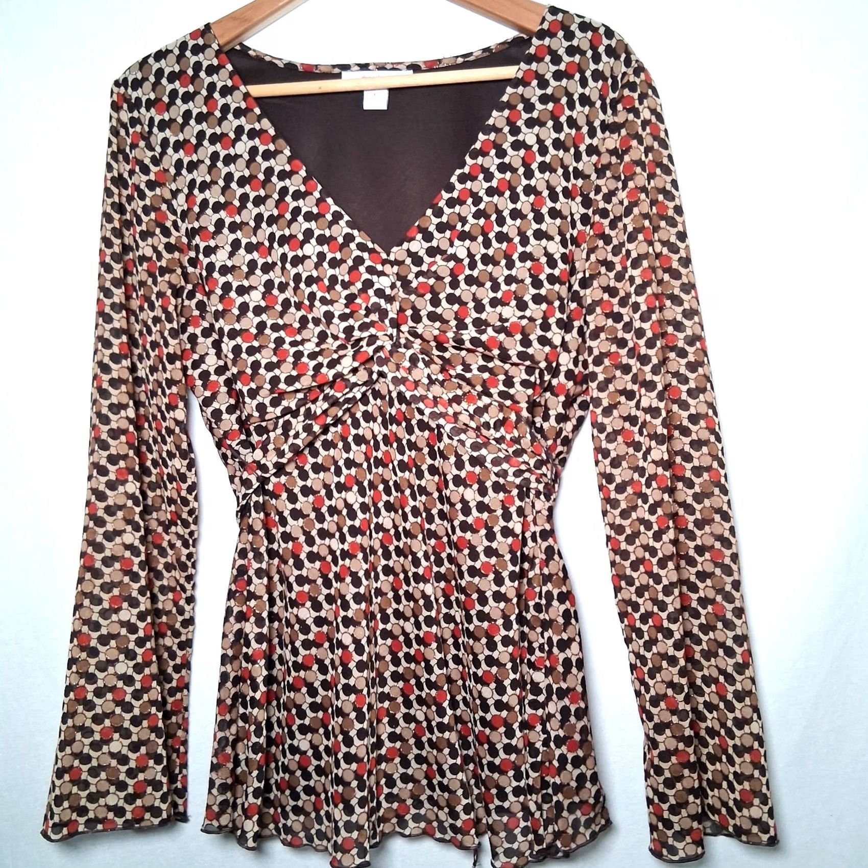 Vintage Dressbarn Blouse Large Brown Tan Rust Gold Metallic Sheer Long Slv Y2K 2000s Size L / US 10 / IT 46 - 2 Thumbnail