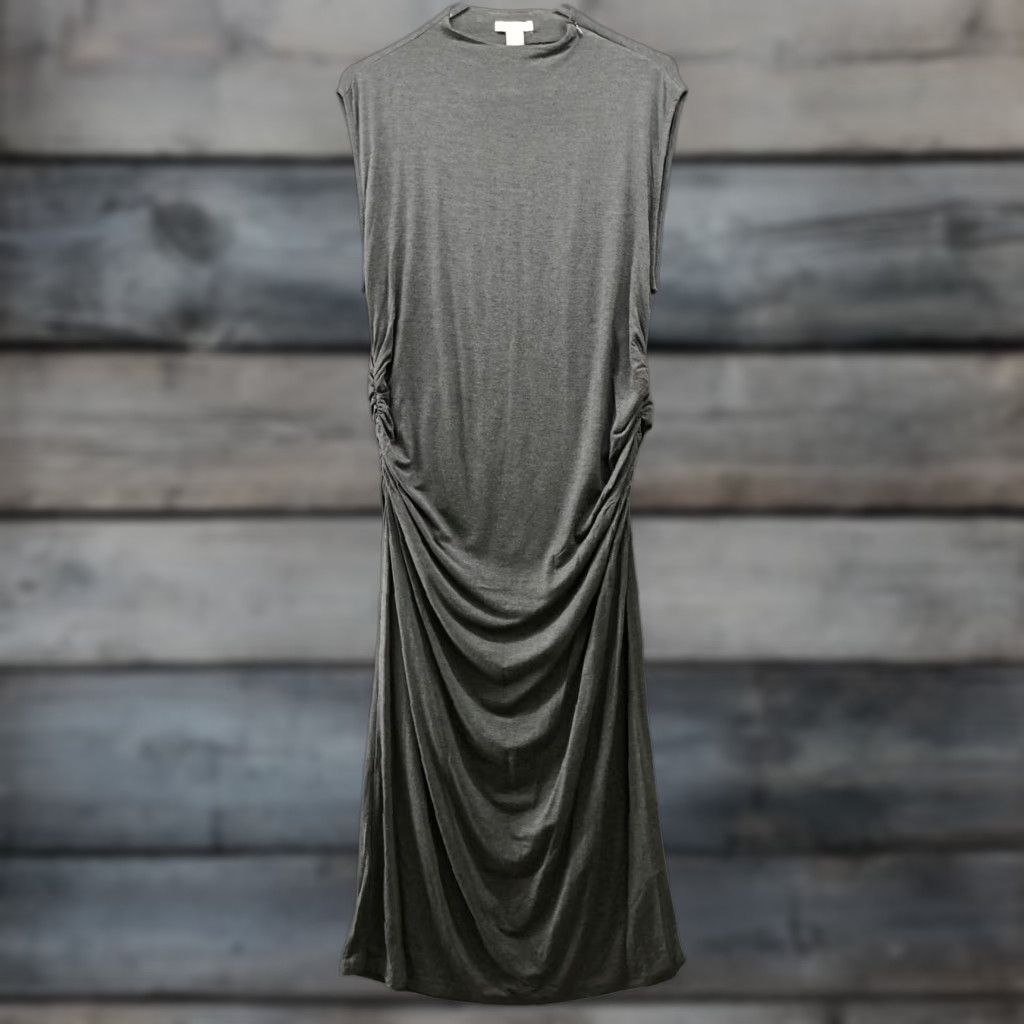 H&M VINTAGE? No — H&M Sleeveless Midi Dress XL Gray Ruched High Neck Drapey Jersey Knit Dress Men? Size XL / US 12-14 / IT 48-50 - 1 Thumbnail