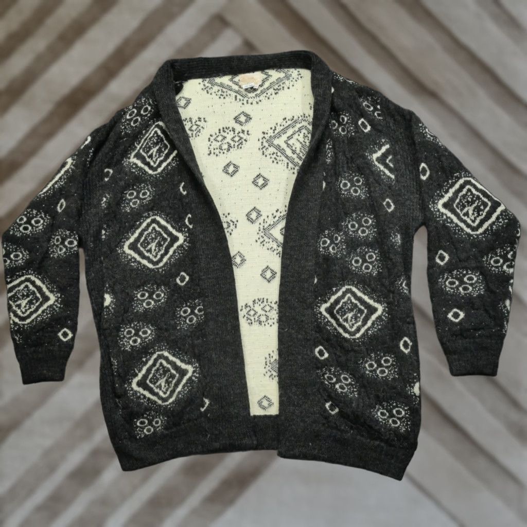 Vintage VINTAGE Lady Lilly Cardigan Sweater Womens 22 Plus Brown Grey Cream Wool Blend Knit Pockets 80s Size 3XL / US 20-22 - 1 Thumbnail