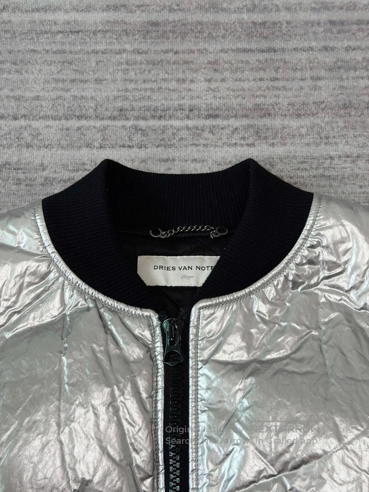 Dries Van Noten silver bomber jacket with back zipper. Size US L / EU 52-54 / 3 - 5 Thumbnail