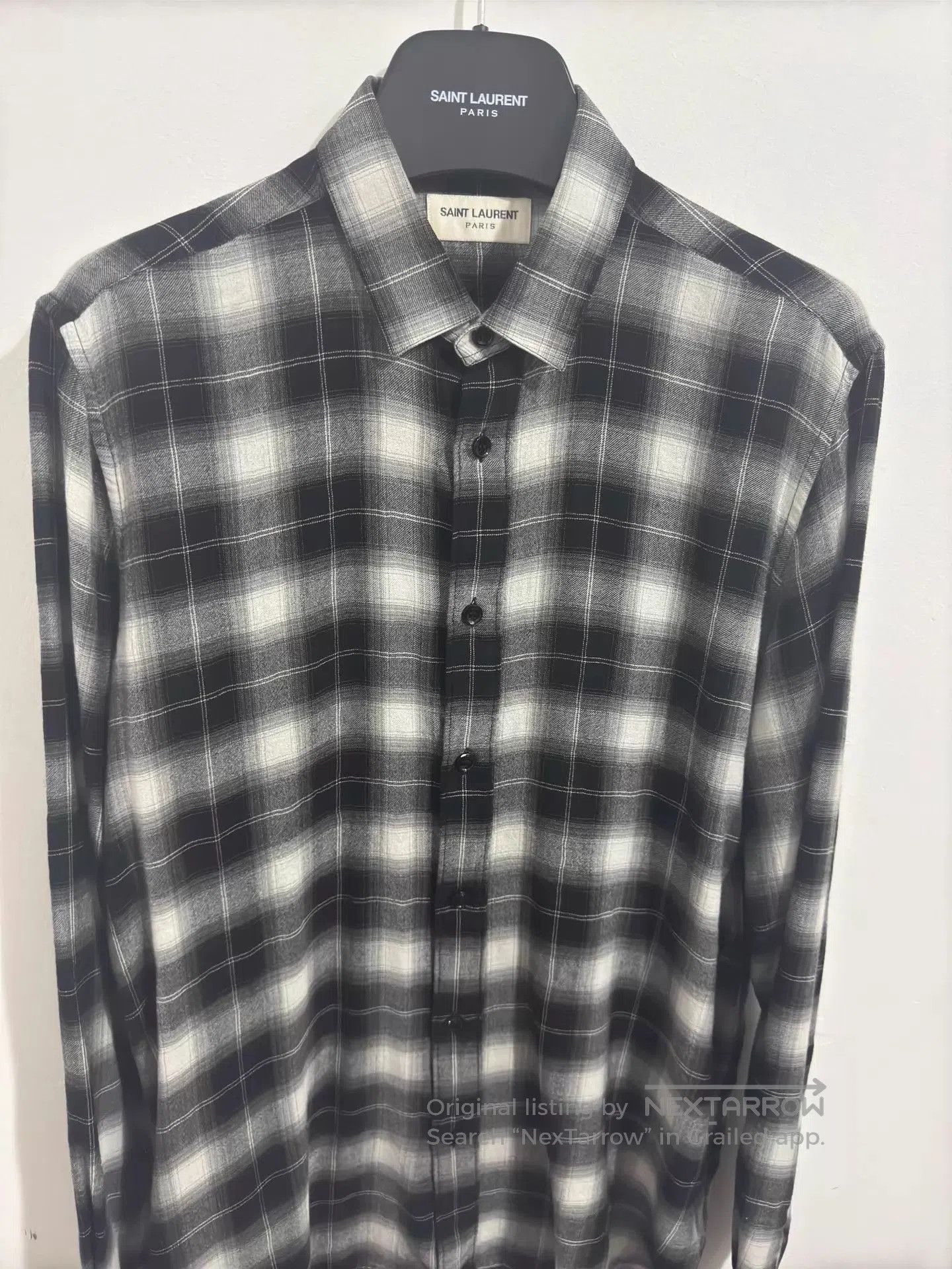 Saint Laurent Paris Black and White Plaid Long-Sleeve Button-Up Shirt. Size US M / EU 48-50 / 2 - 3 Thumbnail