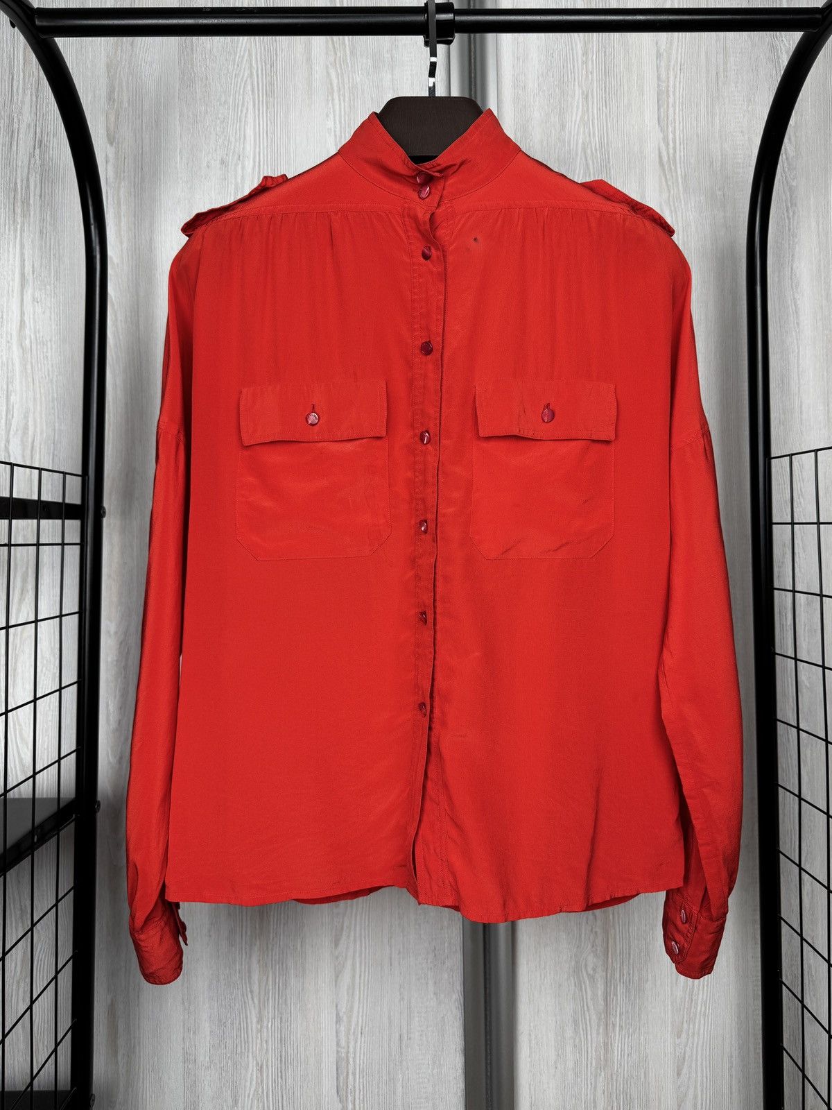 Celine Celine vintage 80s Red Silk Luxury 2 pockets blouse size 38 Size S / US 4 / IT 40 - 2 Thumbnail
