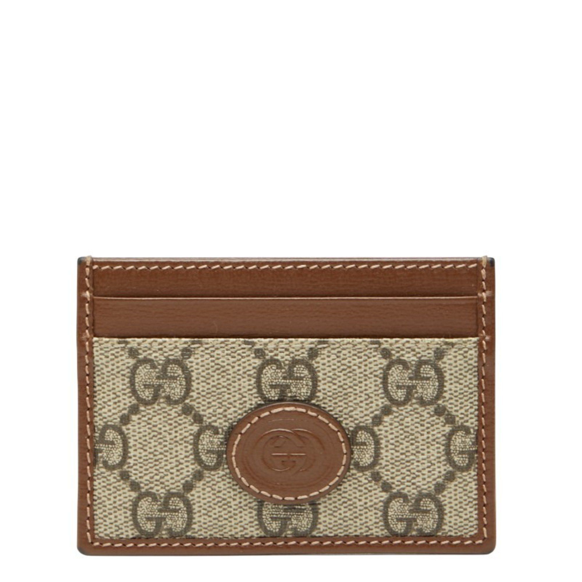 Gucci GG Supreme Business Card Case 673002 Beige Brown Leather Women's GUCCI