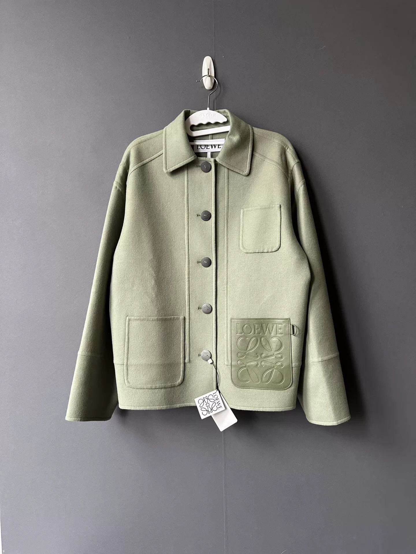 loewe wool jacket with logo patch