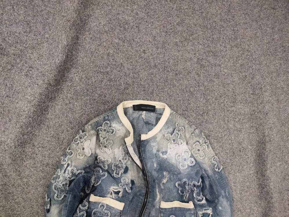 Dsquared2 Dsquared2 Vintage Denim Flower Applique Cropped Zip Jacket Size M / US 6-8 / IT 42-44 - 2 Thumbnail