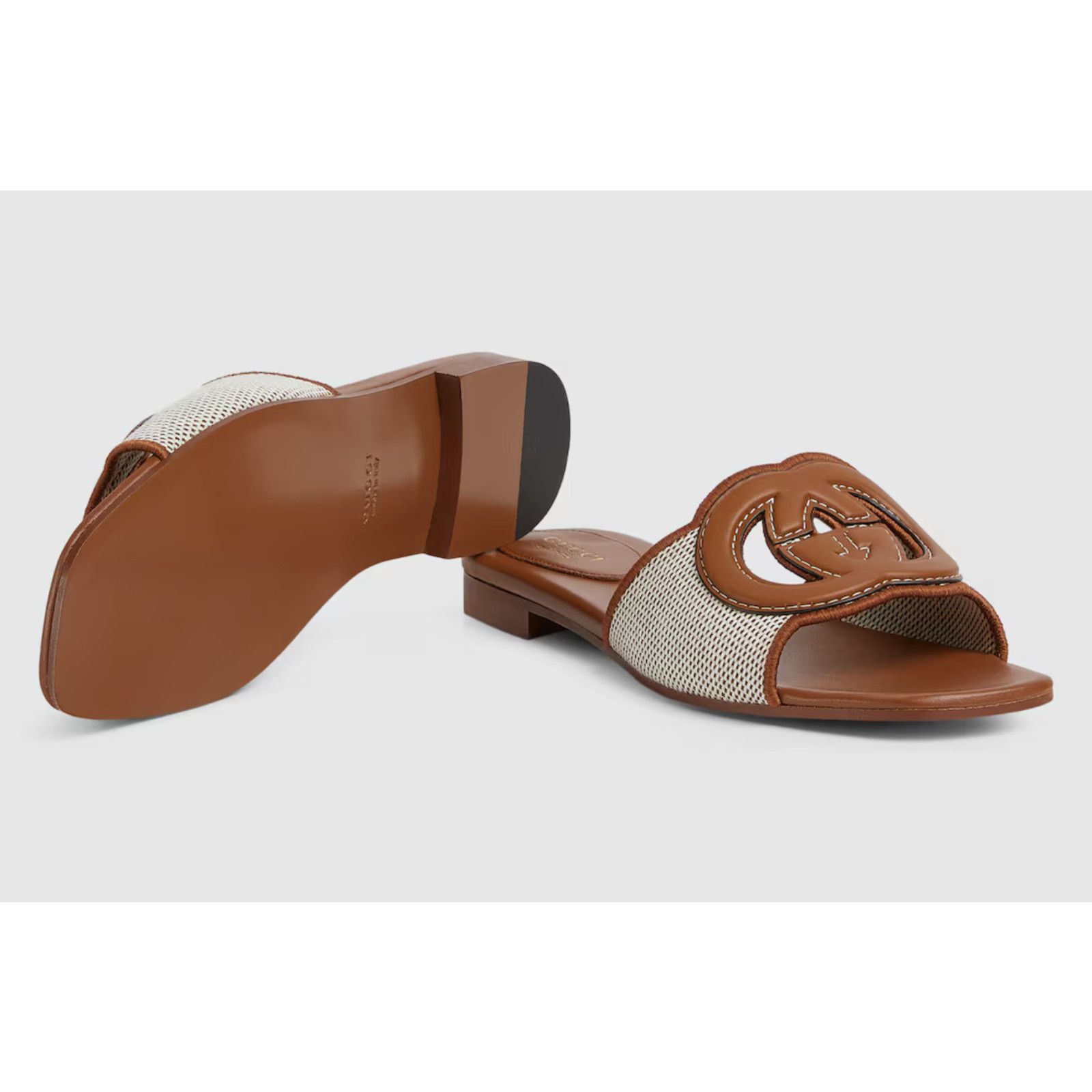 Gucci Gucci GG Interlocking Brown Leather Canvas Mule Sandal 42 Size US 12 / IT 42 - 12 Thumbnail