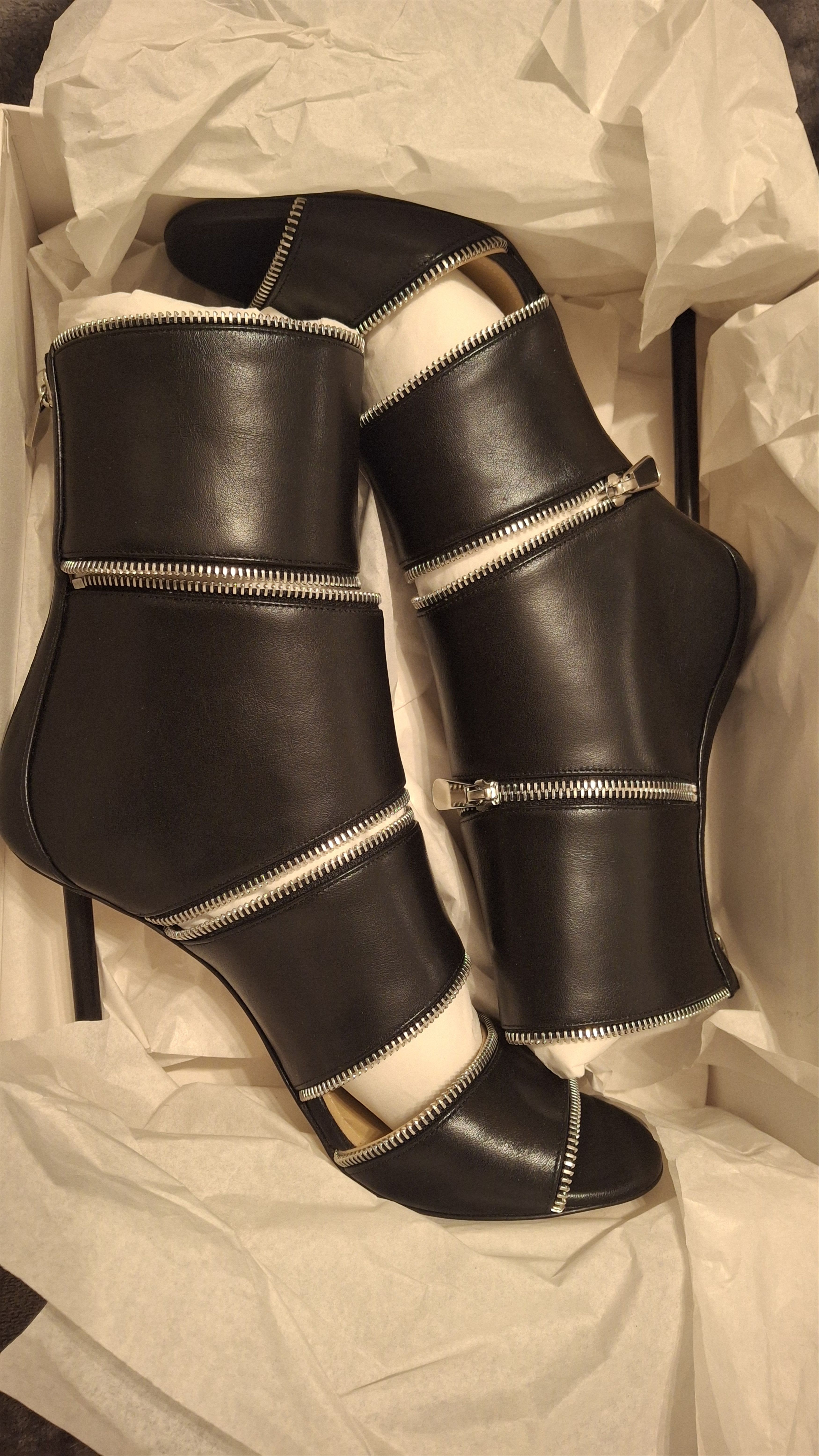 Paul Andrew “Zippy 100” Black Leather Zipper Ankle Boots