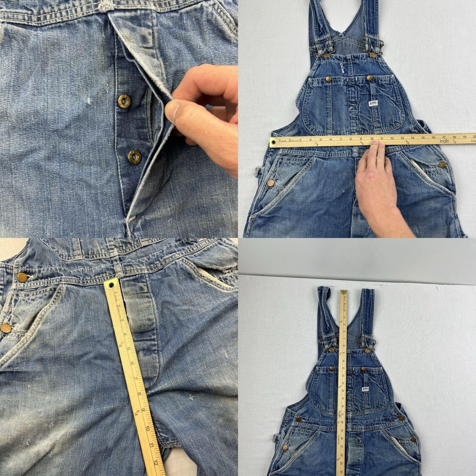Lee VINTAGE Lee Overalls Jeans Adult Large Blue 1940s Thrashed Denim Union Made USA Mens Size US 33 - 8 Thumbnail
