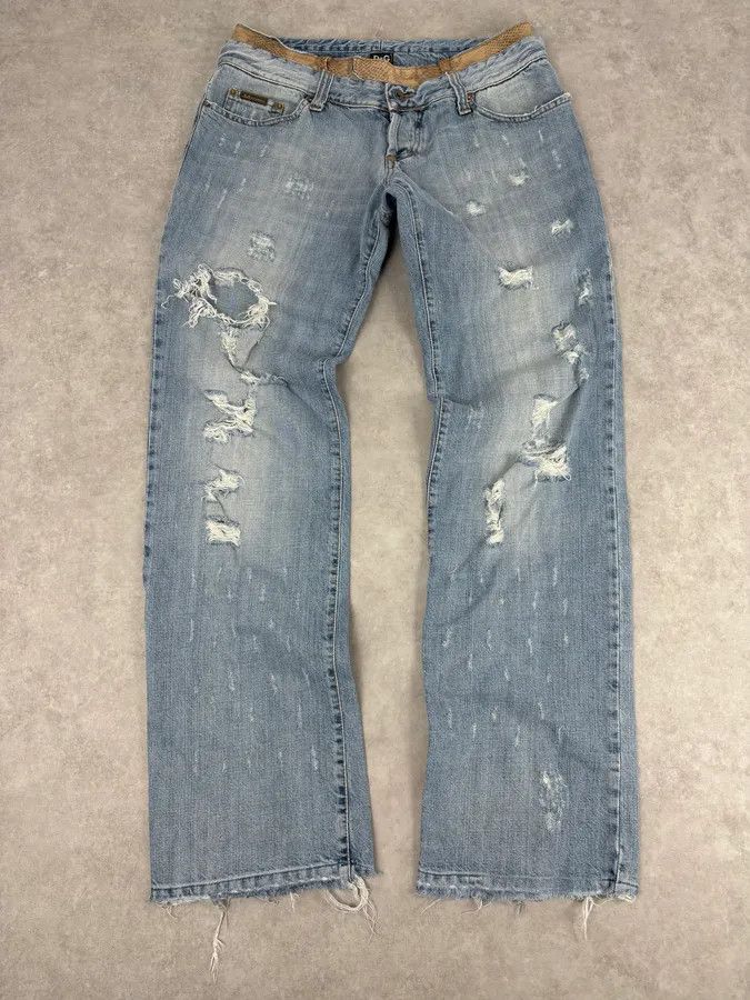 Dolce & Gabbana SS2006 Dolce & Gabbana Python Waist Distressed Denim Jeans Size US 33 - 1 Thumbnail