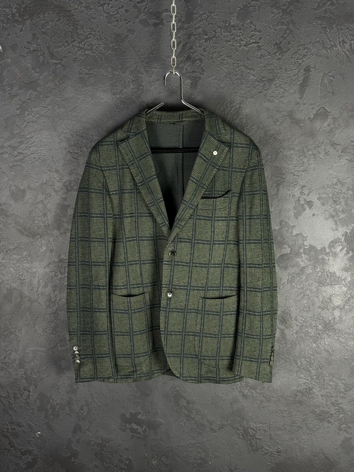 L.B.M. 1911 L.B.M. 1911 Olive Green Check Wool-Blend Men’s Blazer 48R Size 48L - 1 Thumbnail