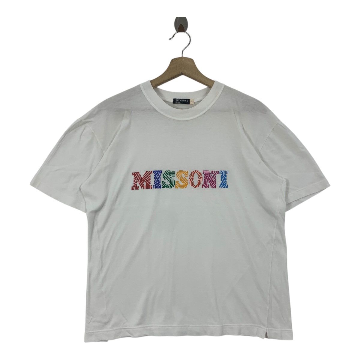 Vintage MISSONI SPORT multicolour spellout printed tee