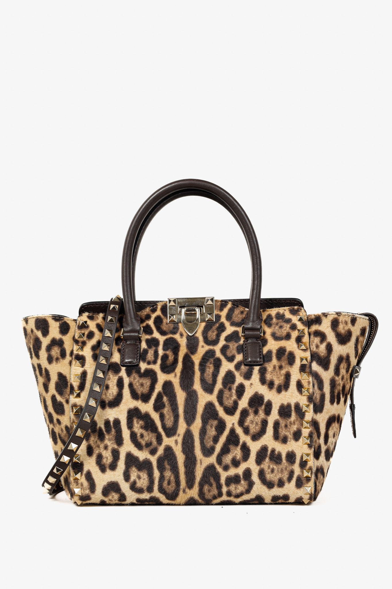 Valentino Valentino Leopard Calf Hair Rockstud Double Handle Tote Size ONE SIZE - 1 Thumbnail