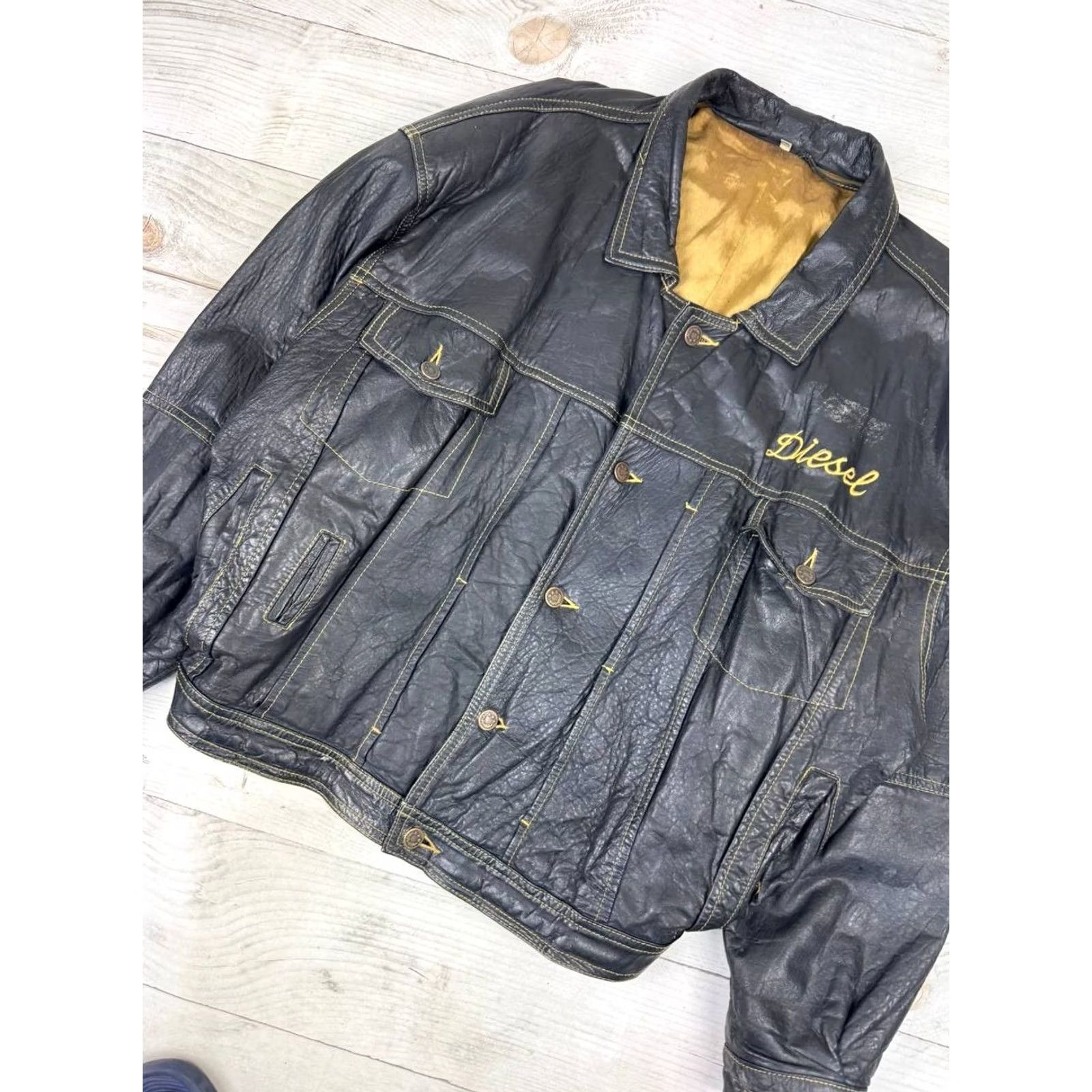 Diesel VINTAGE Nike? Diesel Leather Jacket 90s Big Logo Biker Men XL Black Size XL - Note: Original title provided; no new info added. Size US XL / EU 56 / 4 - 3 Thumbnail