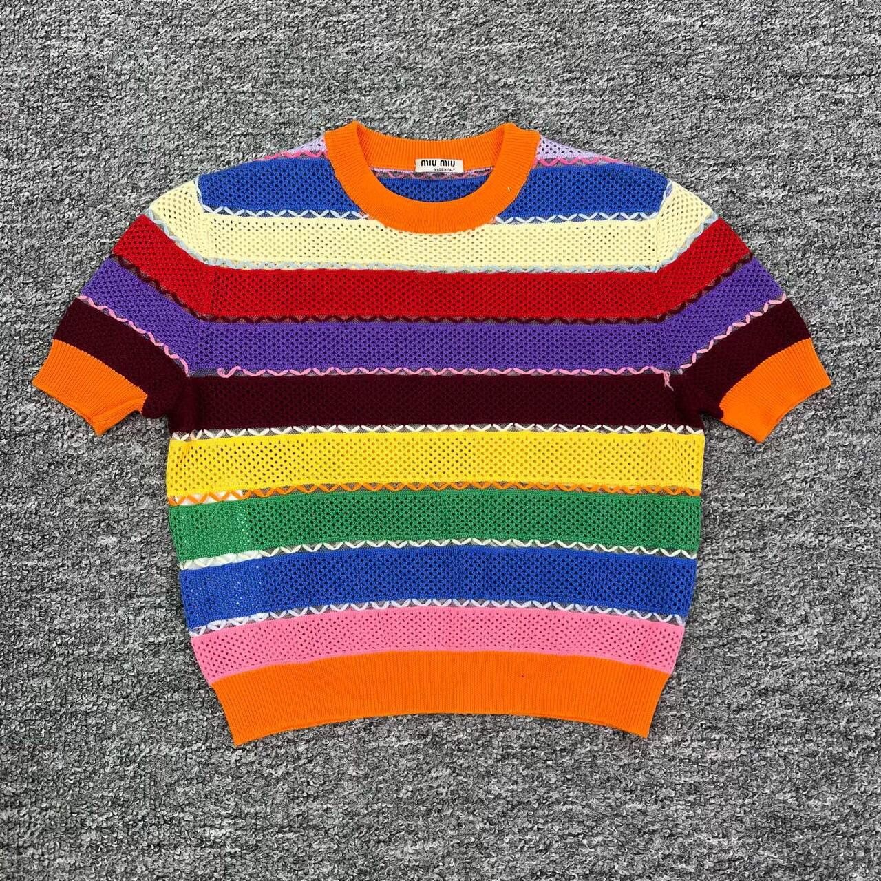 Miu Miu Miumiu Rainbow Hollow-Out Knit Short Sleeve Size XS / US 0-2 / IT 36-38 - 1 Thumbnail
