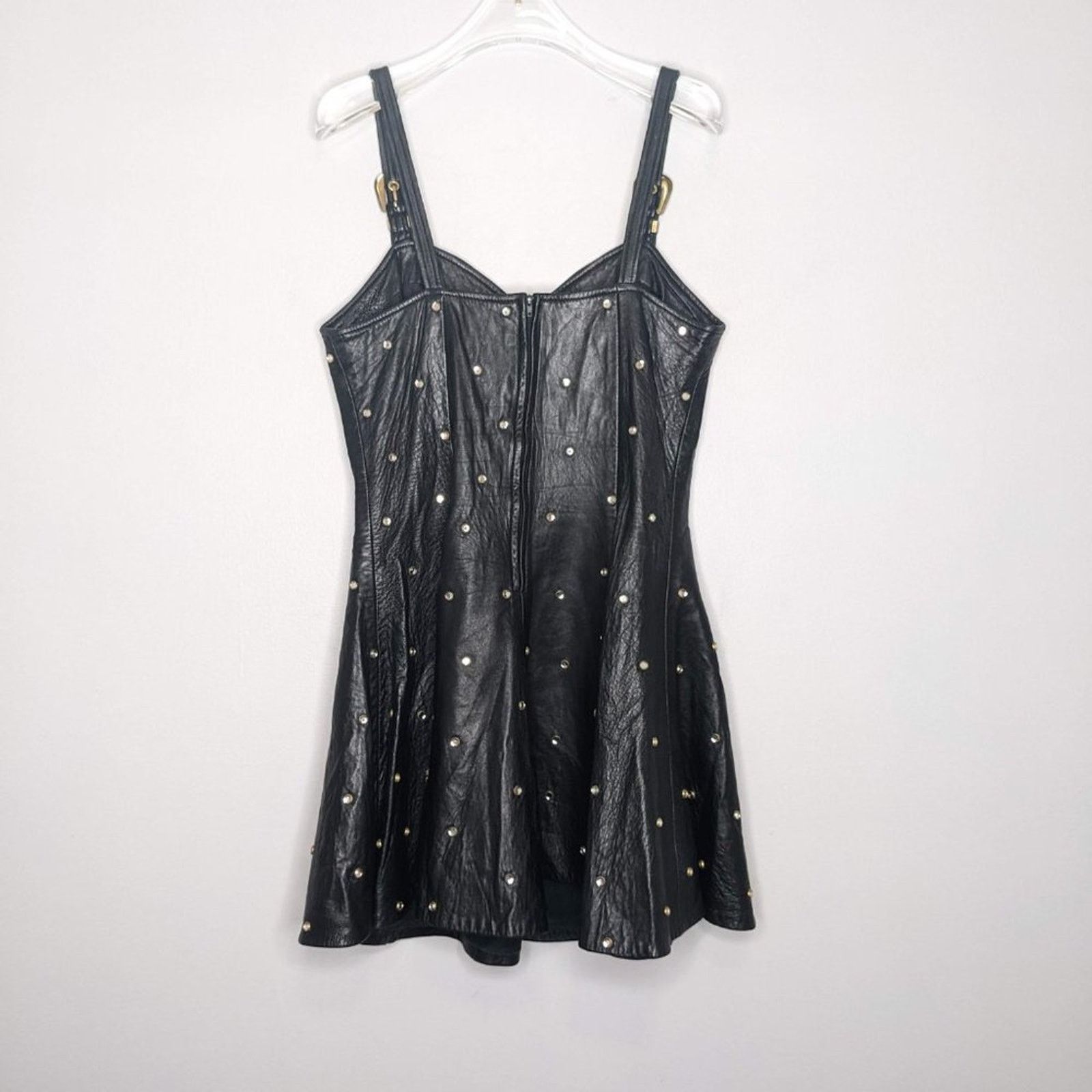 L.A. Roxx L.A Roxx Vintage Black Leather Mini Dress Studded Rhinestone Size L / US 10 / IT 46 - 3 Thumbnail