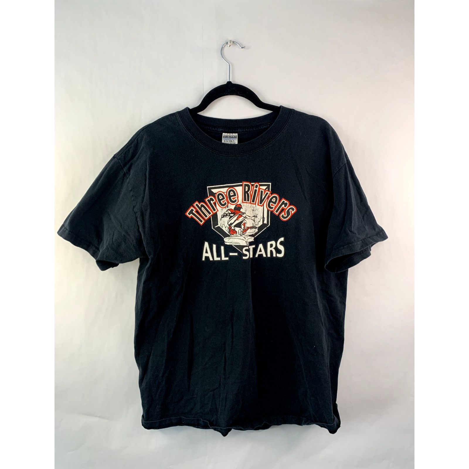 Gildan Vintage Baseball Shirt Men's Large Black Three Rivers Tee L Size US L / EU 52-54 / 3 - 1 Thumbnail