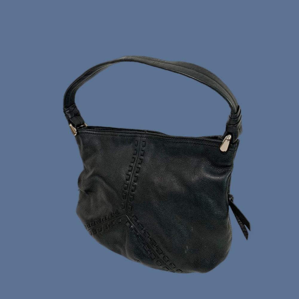 Vintage B. Makowsky Leather Shoulder Bag Black Pebbled Side Zip Pockets Women's 12" x 10" x 4.5" Strap Drop 7" Size ONE SIZE - 1 Thumbnail