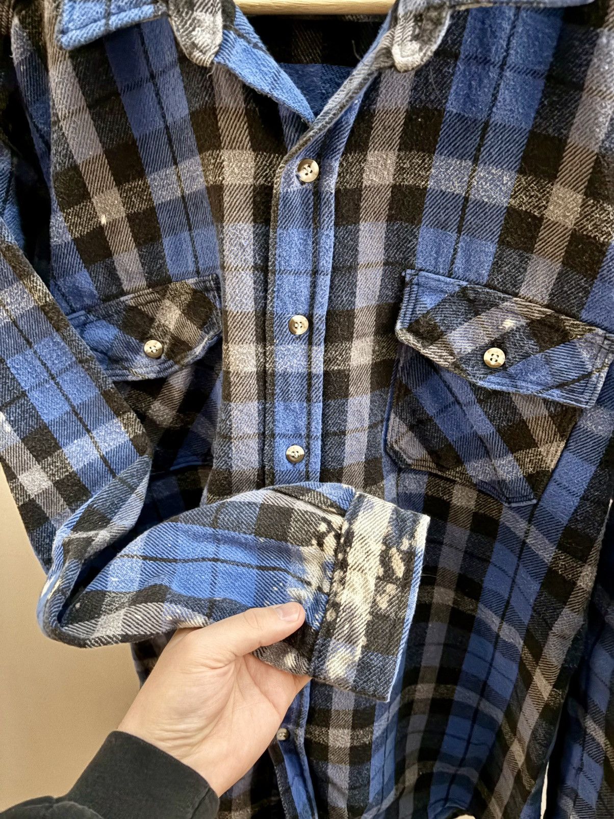 Flannel Deerskin VTG 90s blue/black plaid button-down flannel shirt Size US XL / EU 56 / 4 - 4 Thumbnail