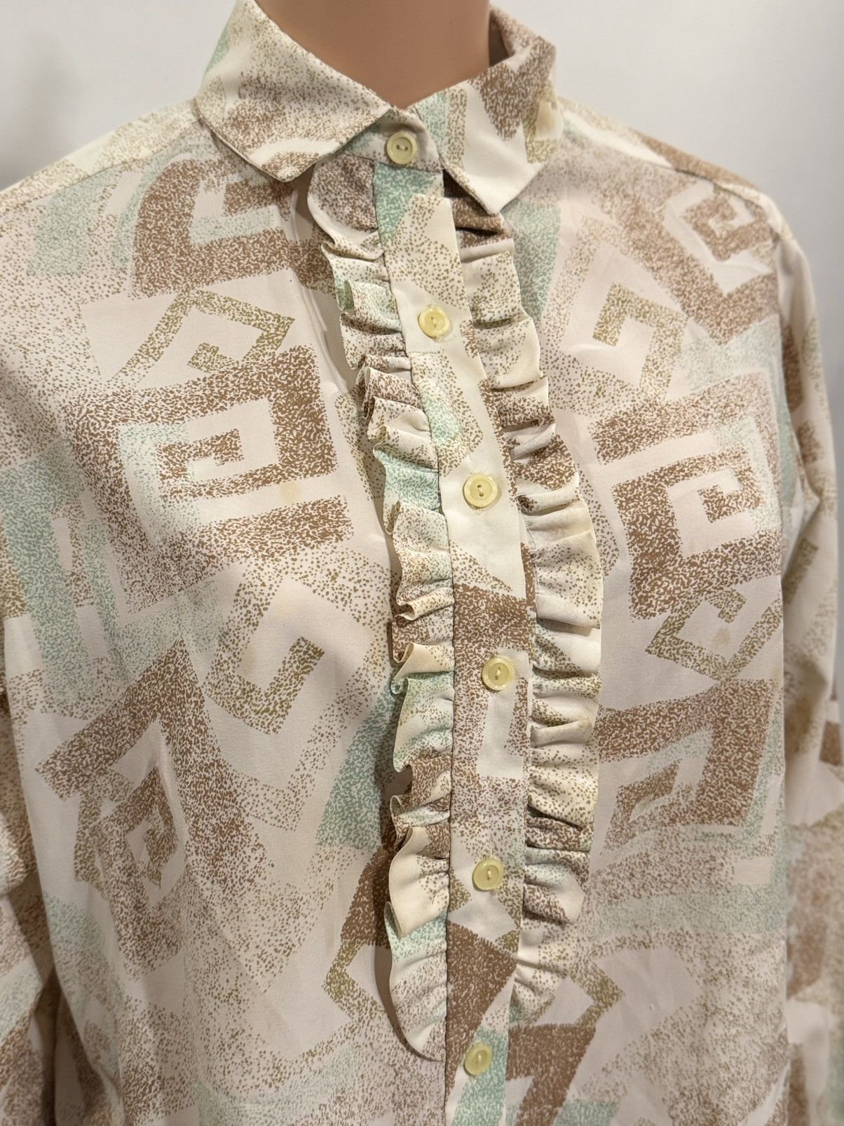 Vintage Women’s Vintage Art Print Ruffle Front Blouse Size XL / US 12-14 / IT 48-50 - 2 Thumbnail