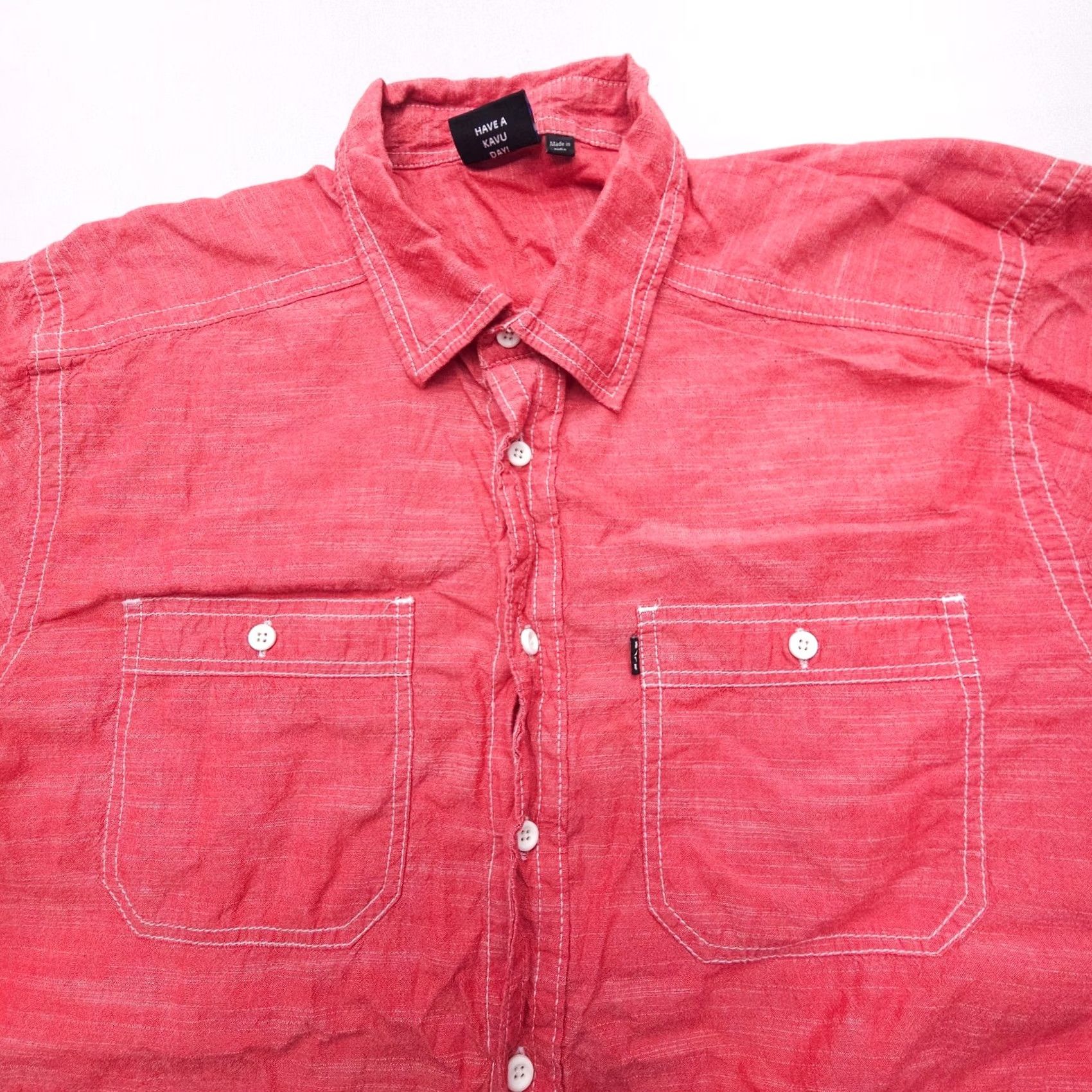 KAVU KAVU Shirt Red 2XL 100% Cotton Contrast Stitch Long Sleeve Mens Size US XXL / EU 58 / 5 - 3 Thumbnail